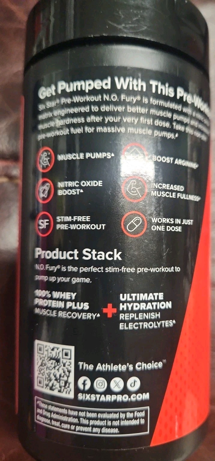 Pre-Workout N.O. FURY, 60 Caplets Exp 12/26