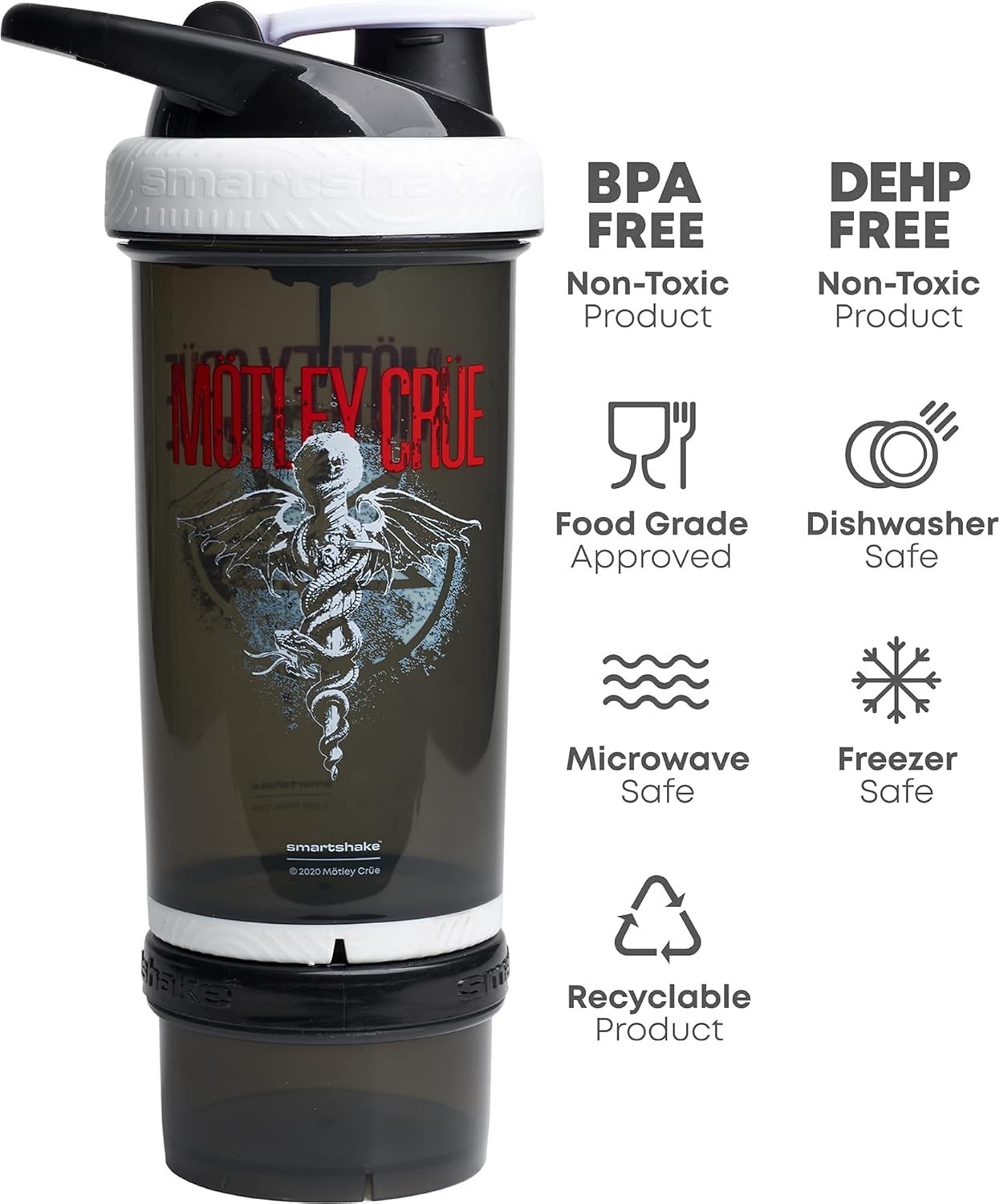 New! Smartshake Revive – MOTLEY CRUE – Shaker Bottle With Storage (25 oz)