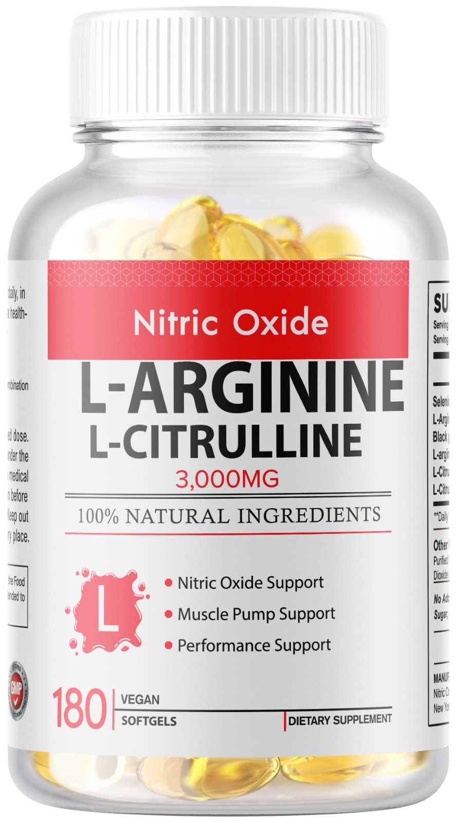 L-Arginine L-Citrulline Complex 3000mg, 180 Softgels – Non-GMO 90 Servings