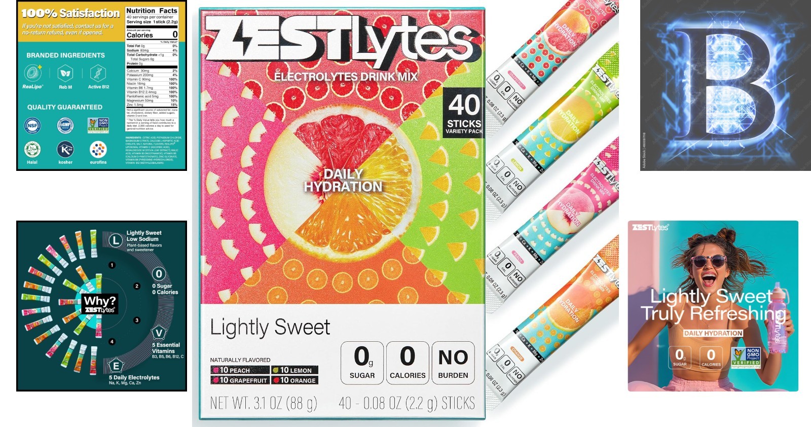 Lightly Sweet Electrolyte Drink Mix | 40 Sticks of 5 Electrolytes & 5 Vitamins