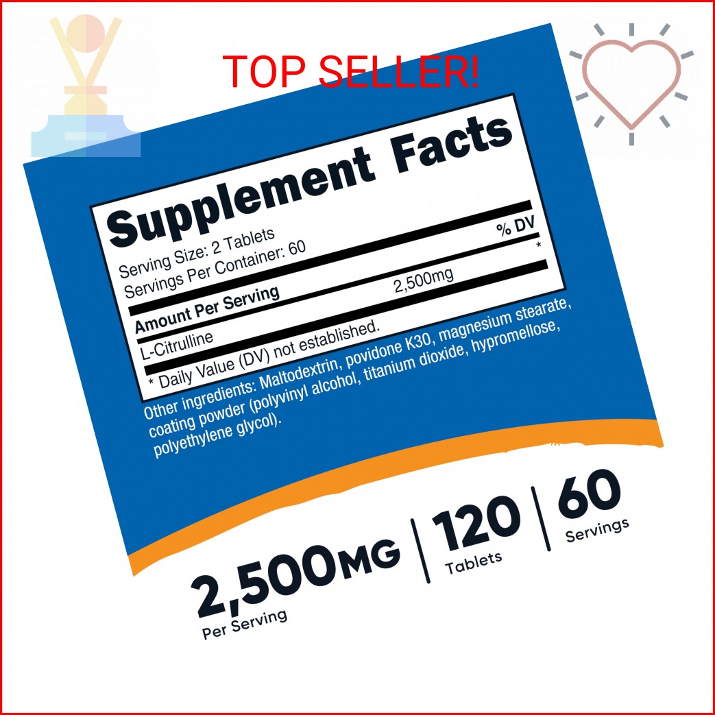 Nutricost L-Citrulline 2500mg Per Serving, 60 Servings, 1250mg Per Tablet, 120 T