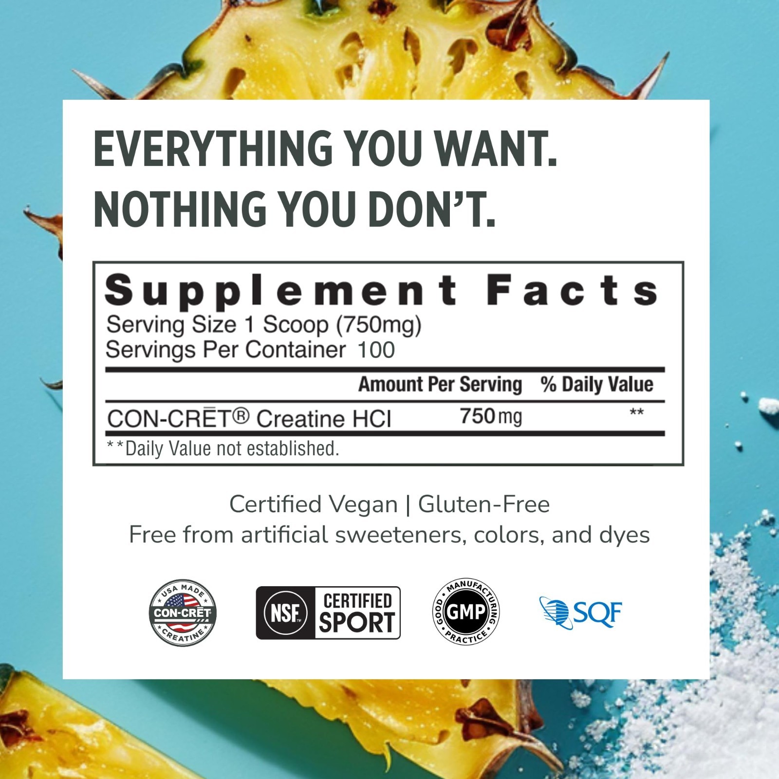 Creatine HCl Powder – Pineapple Flavor, 100 Servings, Muscle & Strength Support,