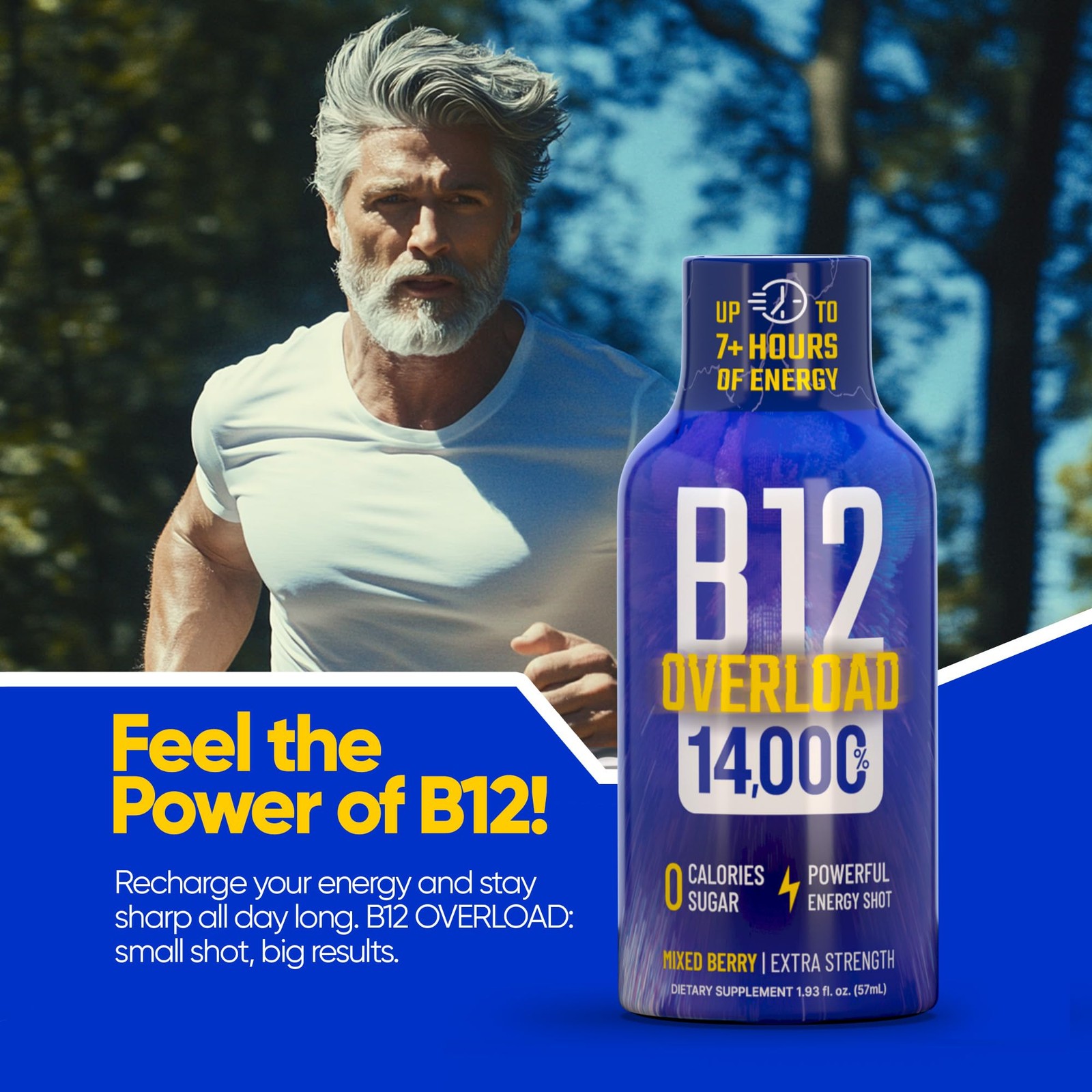 B12 Overload Extra Strength Energy Shot – Mixed Berry– 260mg Caffeine, 14000% B1