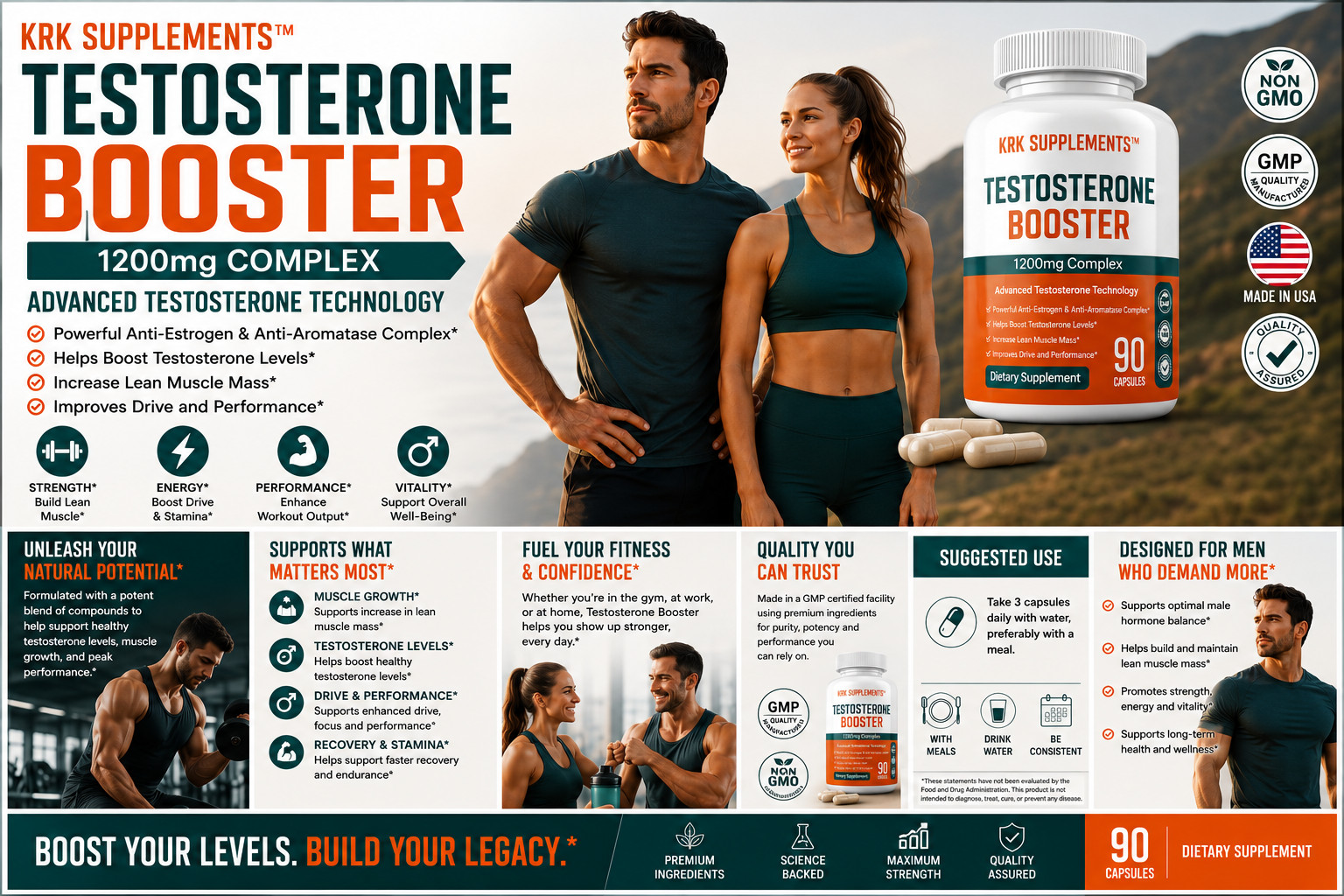 1 pc Testosterone Booster Tribulus Terrestris Chrysin Low Test Boost Natural