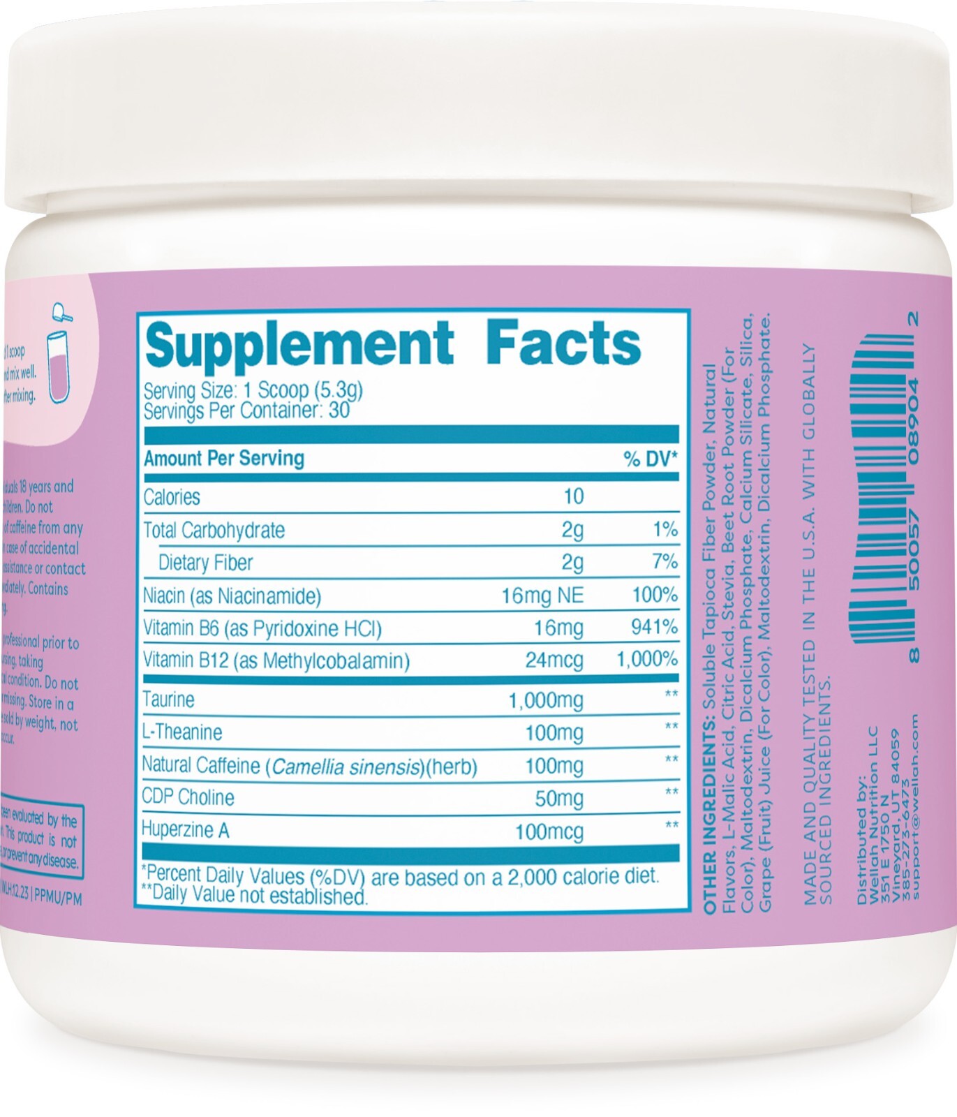 Wellah Perfect Pick-Me-Up (Mixed Berry) 30 Servings – Energy Boost Drink Mix