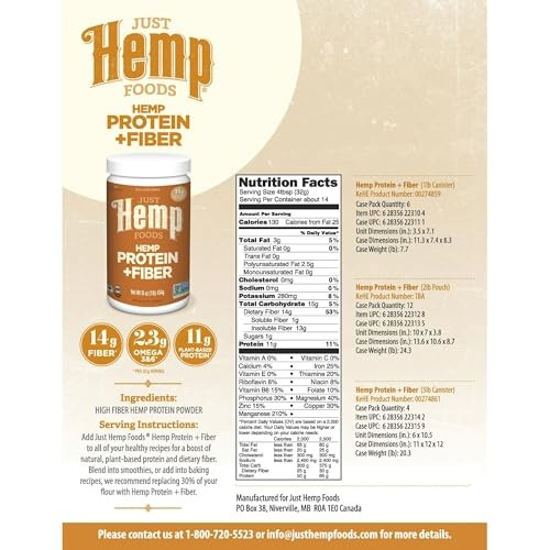 Just Hemp Foods Protein Powder Plus Fiber, 1 Pound (Pack of 1),
