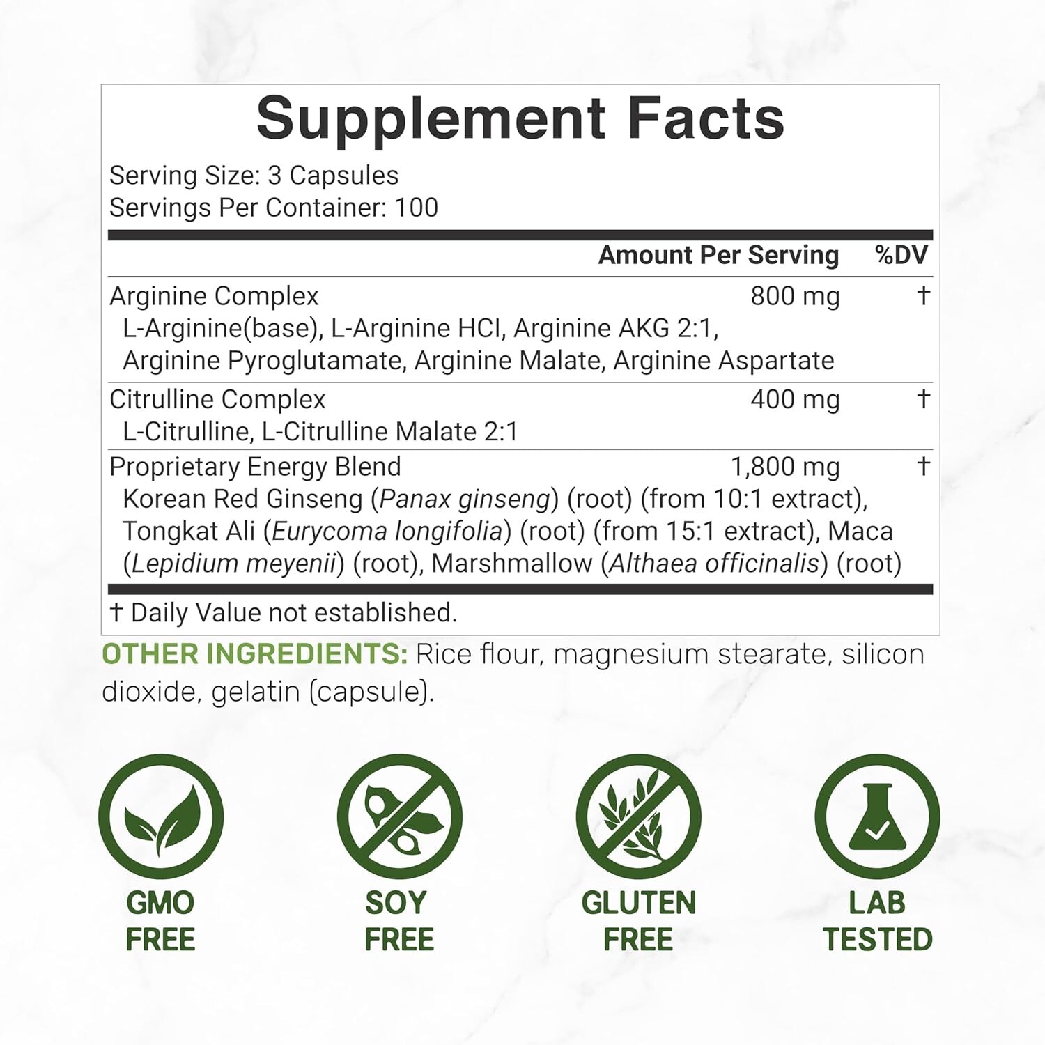 Nitric Oxide Booster Supplement – L-Arginine, L-Citrulline 3000mg – 300 Capsules
