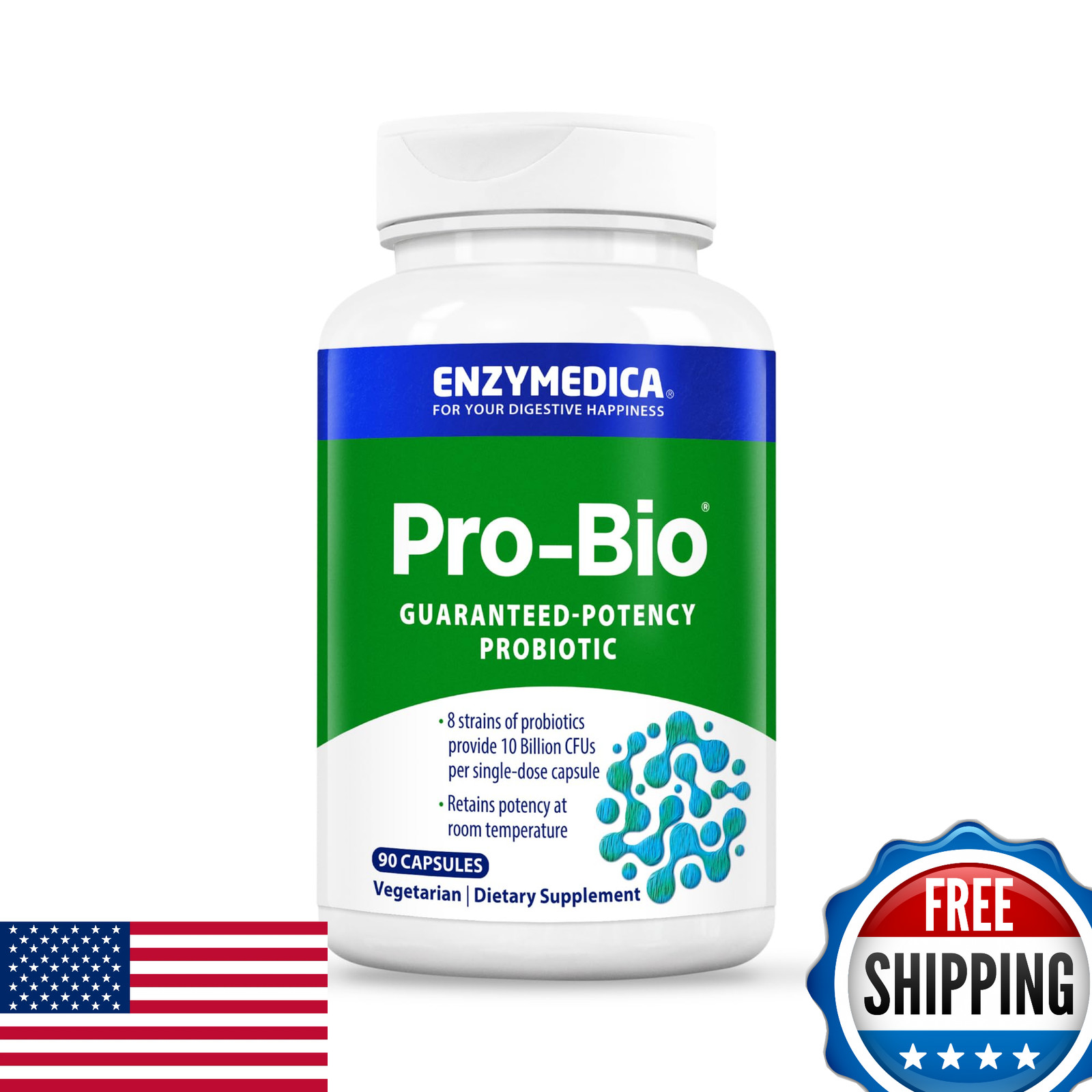 Enzymedica Pro-Bio Probiotic 10 Billion CFU Shelf Stable Stomach Acid Resistant