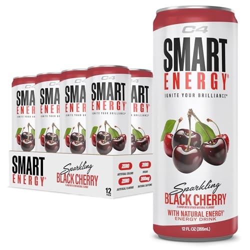 Smart Energy Drink – Boost Focus and Energy 12 Fl Oz (Pack of 12) Black Cherry