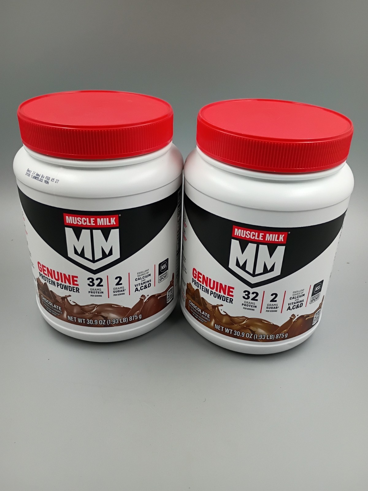 Lot Of 2 Muscle Milk Genuine Protein Powder ~ 1.93lb ~ Chocolate ~ Exp. 02/2027