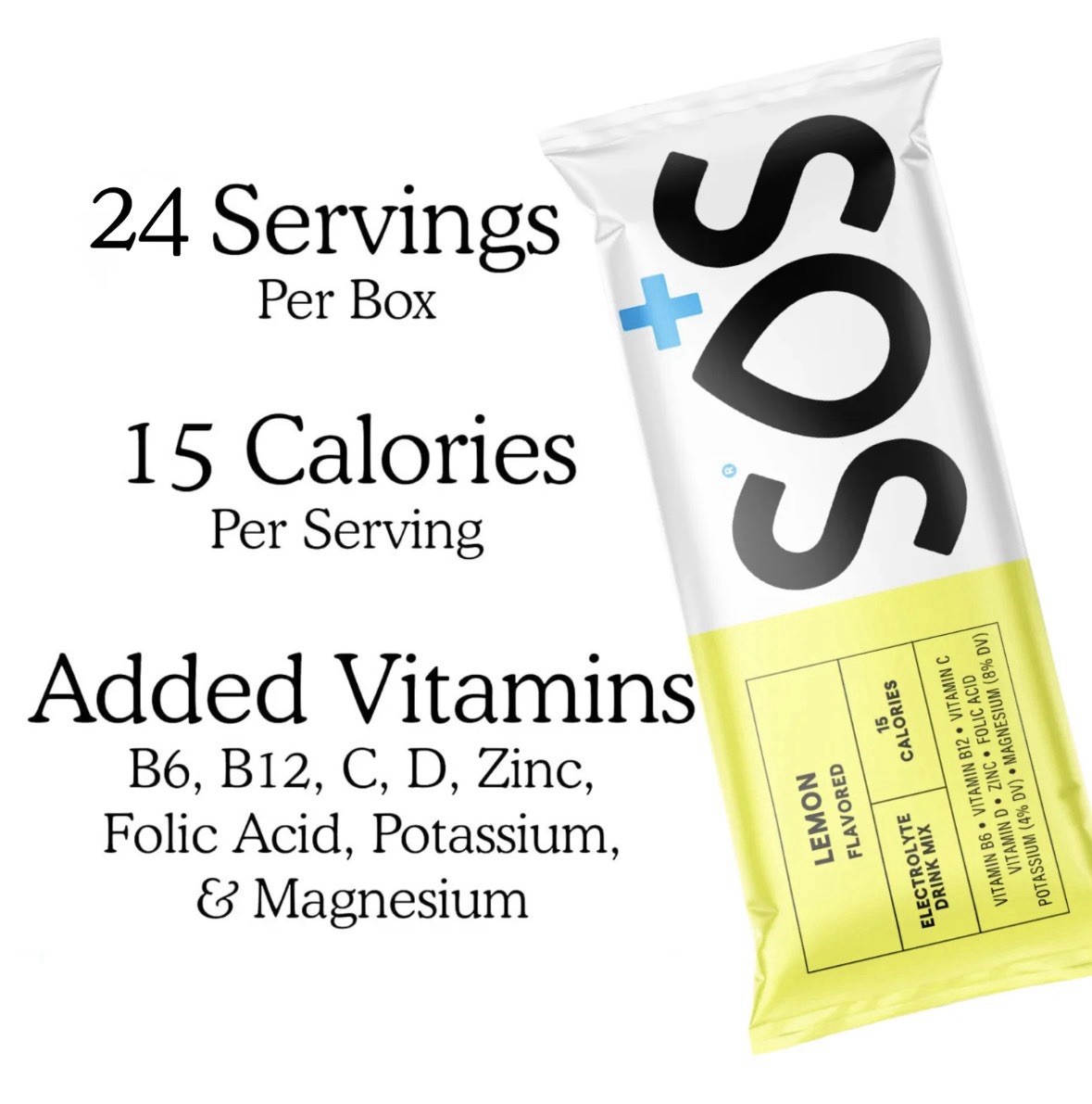 SOS Lemon Electrolyte Drink Mix Powder Low Sugar Non-GMO 24 Sticks