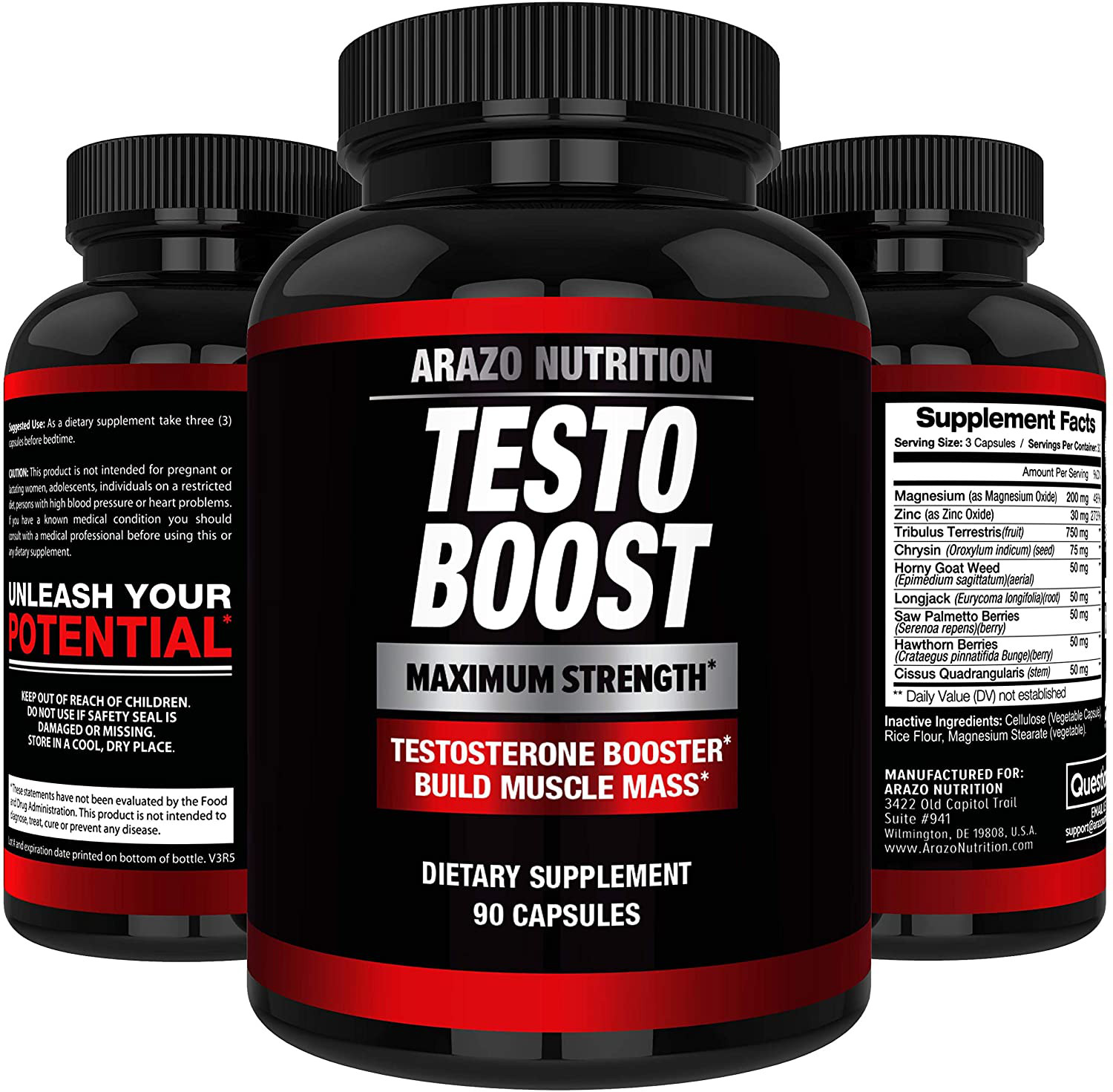 Arazo Nutritioin TestoBoost Dietary Supplement Maximum Strength 90 Capsules