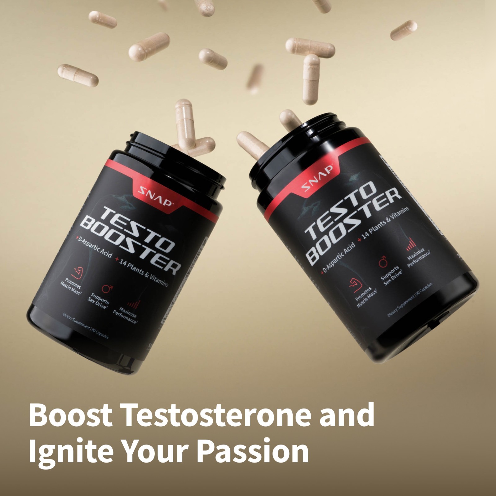 Snap Testo Booster – Muscle Growth, Energy, Libido Capsules 90ct – 2 Pack