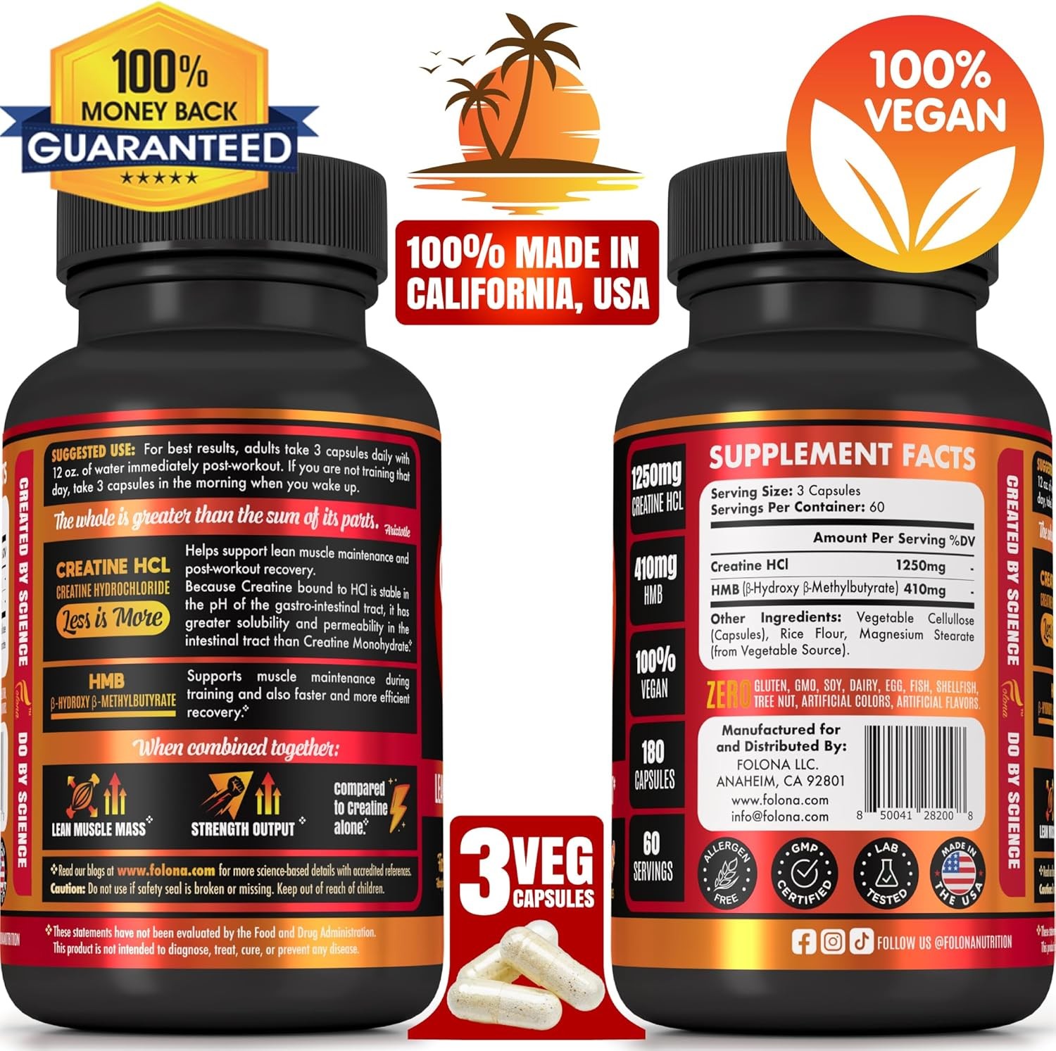Creatine HCL Capsules with HMB – Workout Supplement for Men & Women, Muscle Buil
