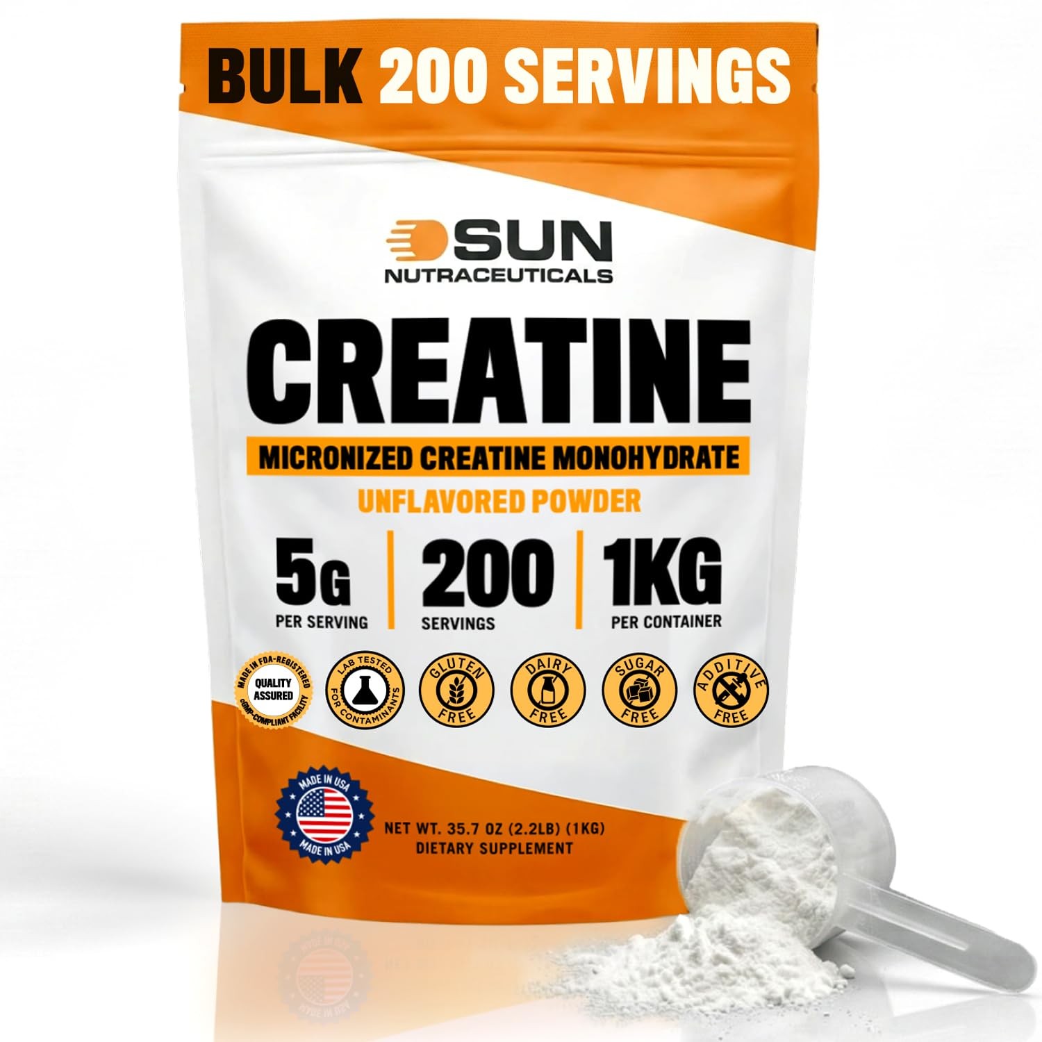 Micronized Creatine Monohydrate Powder 1kg 2.23 Pound (Pack of 1), White