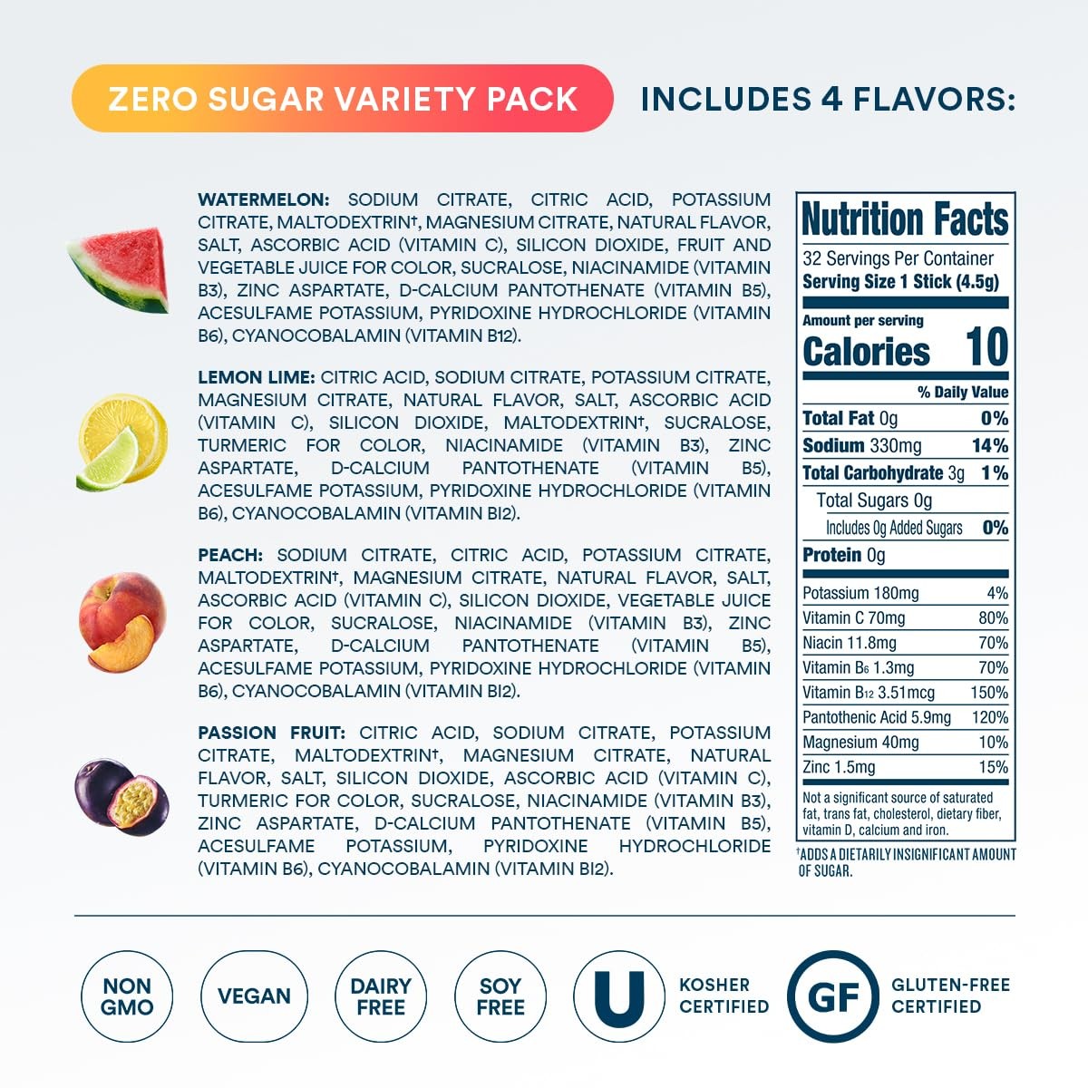 Dripdrop Sugar Hydration Packets – Zero Classic Variety Pack – Single Serve