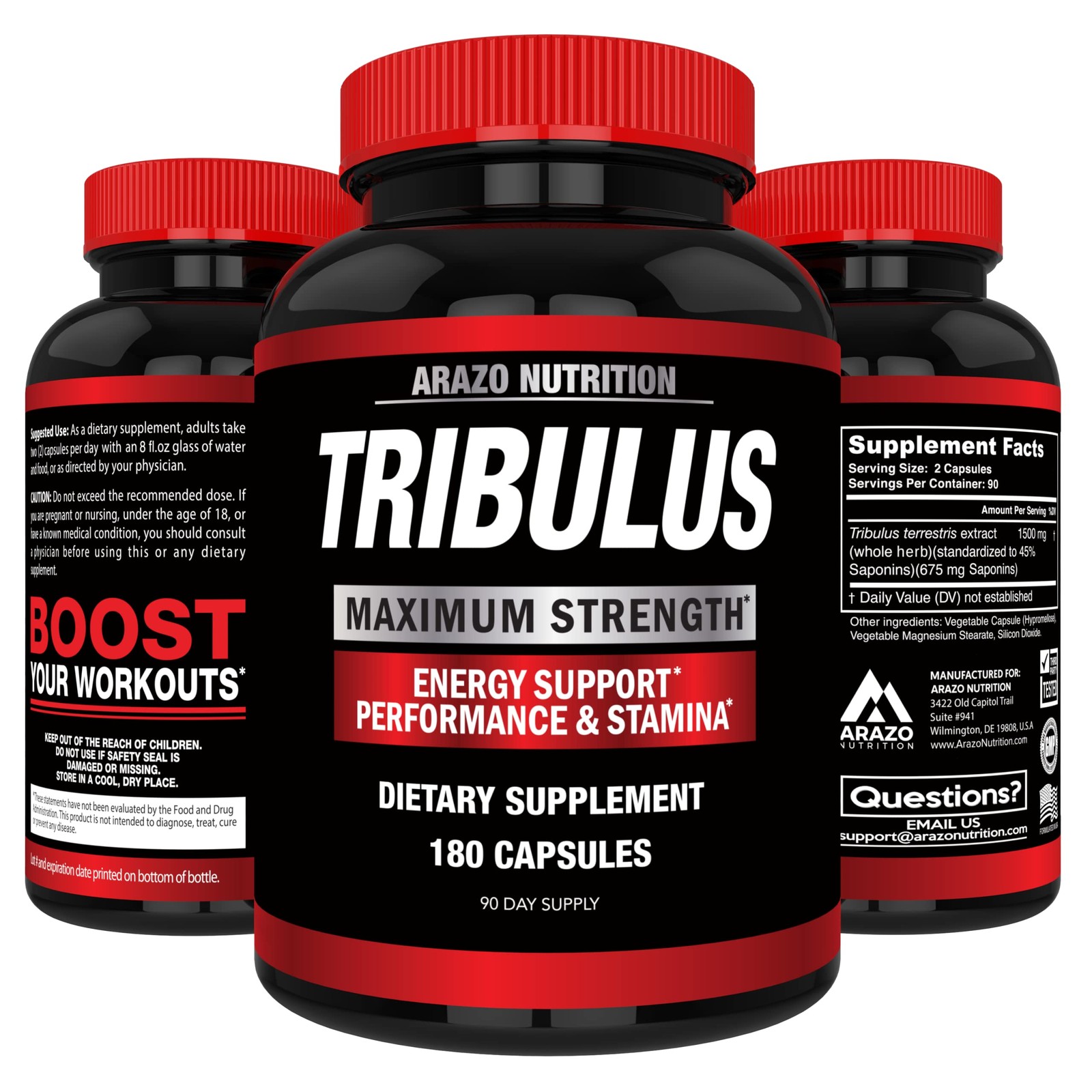 Arazo Nutrition Tribulus Terrestris 1500mg Extract 180 Count (Pack of 1)