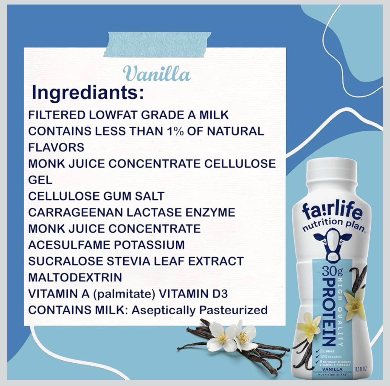 fairlife Nutrition Plan Vanilla Protein Shake 30g Lactose-Free 11.5 fl oz 12pk