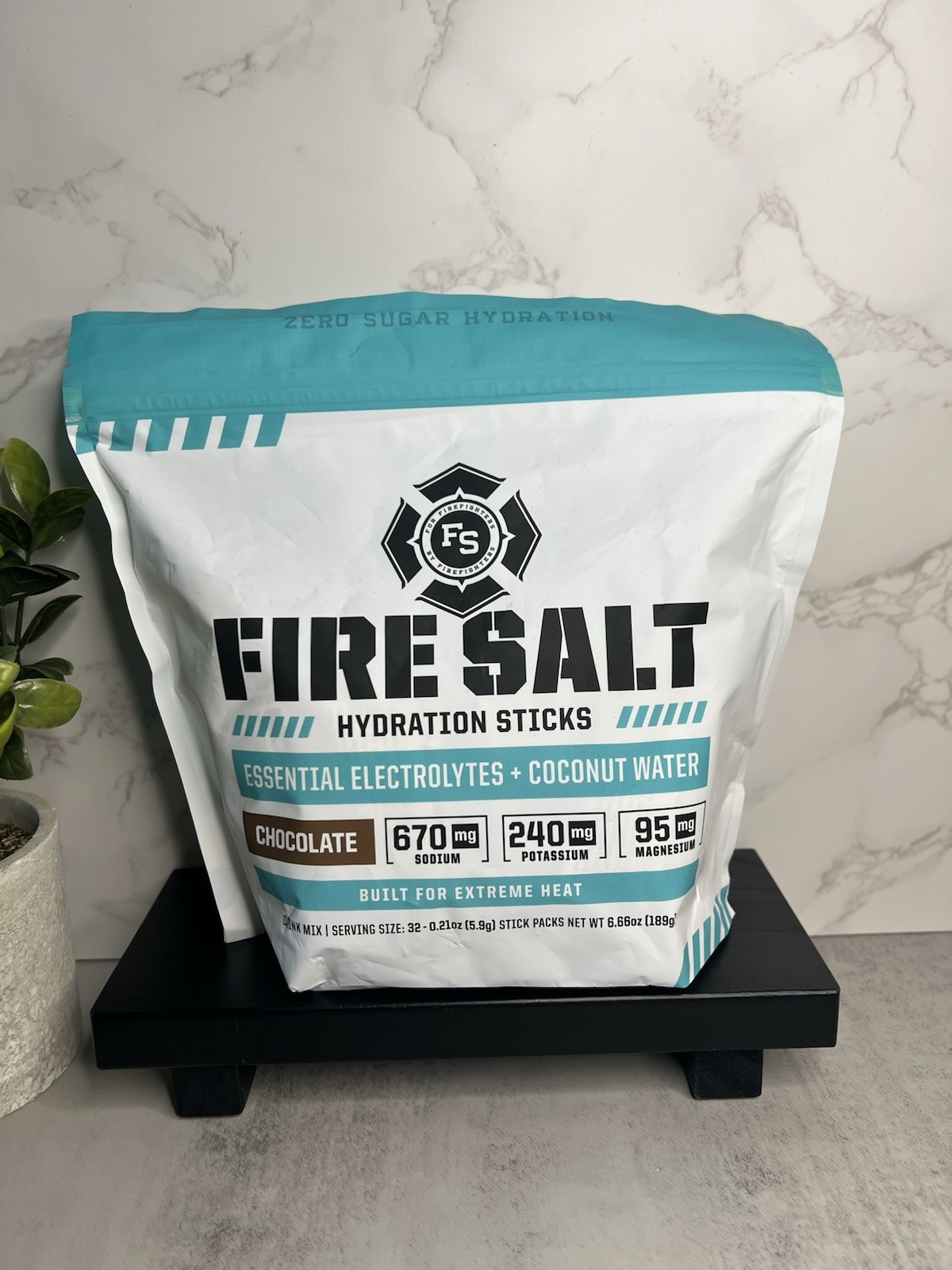 Fire Salt Chocolate Electrolyte Powder Sticks Zero Sugar Keto Paleo Vegan 32ct