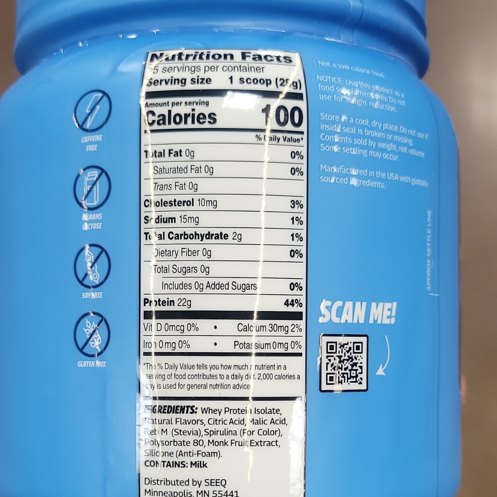 SEEQ Clear Protein Powder 22g Protein Zero Sugar Whey Isolate Gluten Soy Free