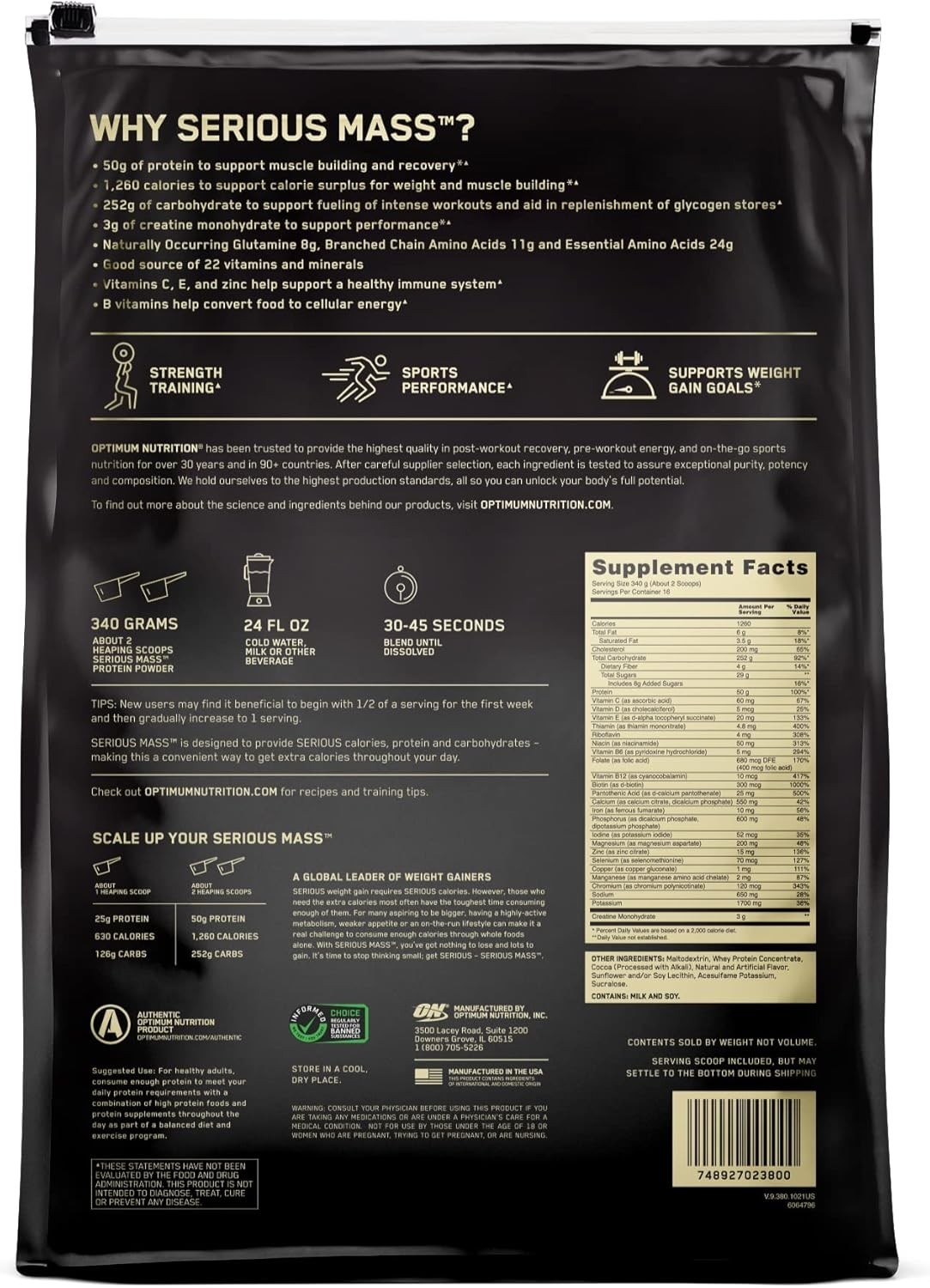 Serious Mass Chocolate Protein Powder | Massive Weight Gain, 50g Protein, 12 lb