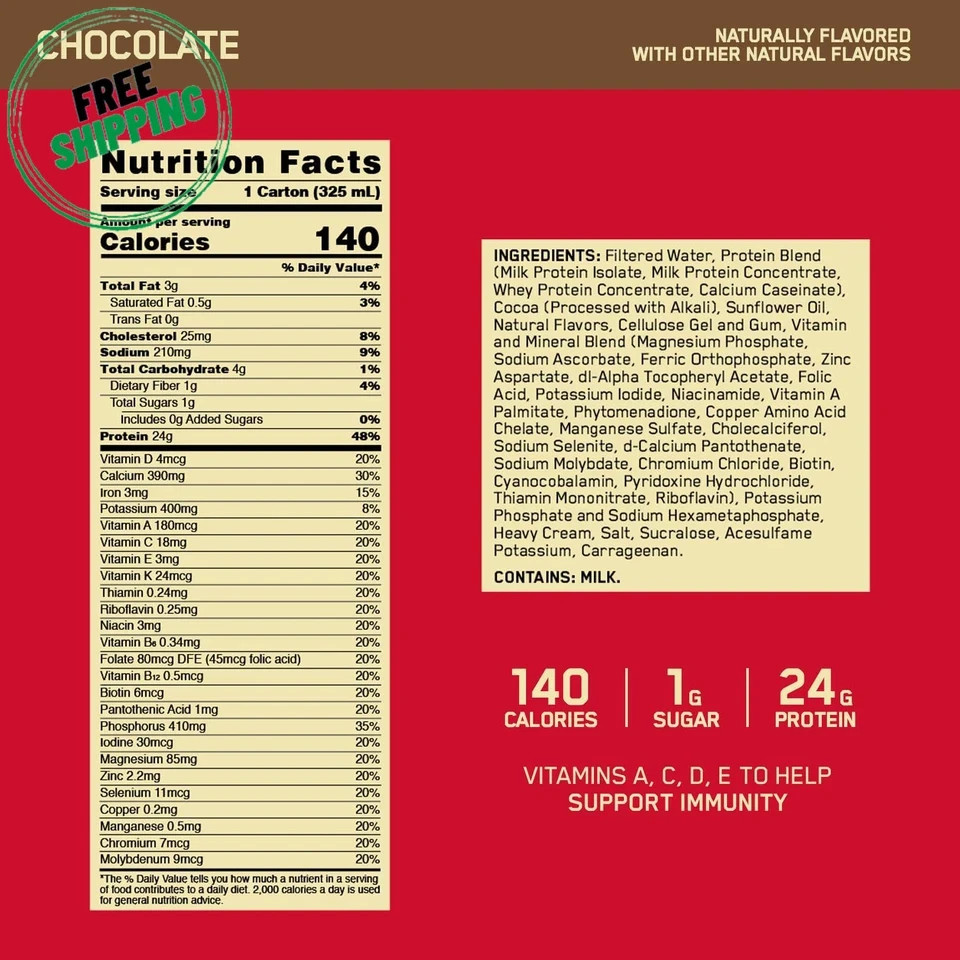 Optimum Nutrition Gold Standard Protein Shake, 24G Protein, 11 Fl Oz, 12 Ct