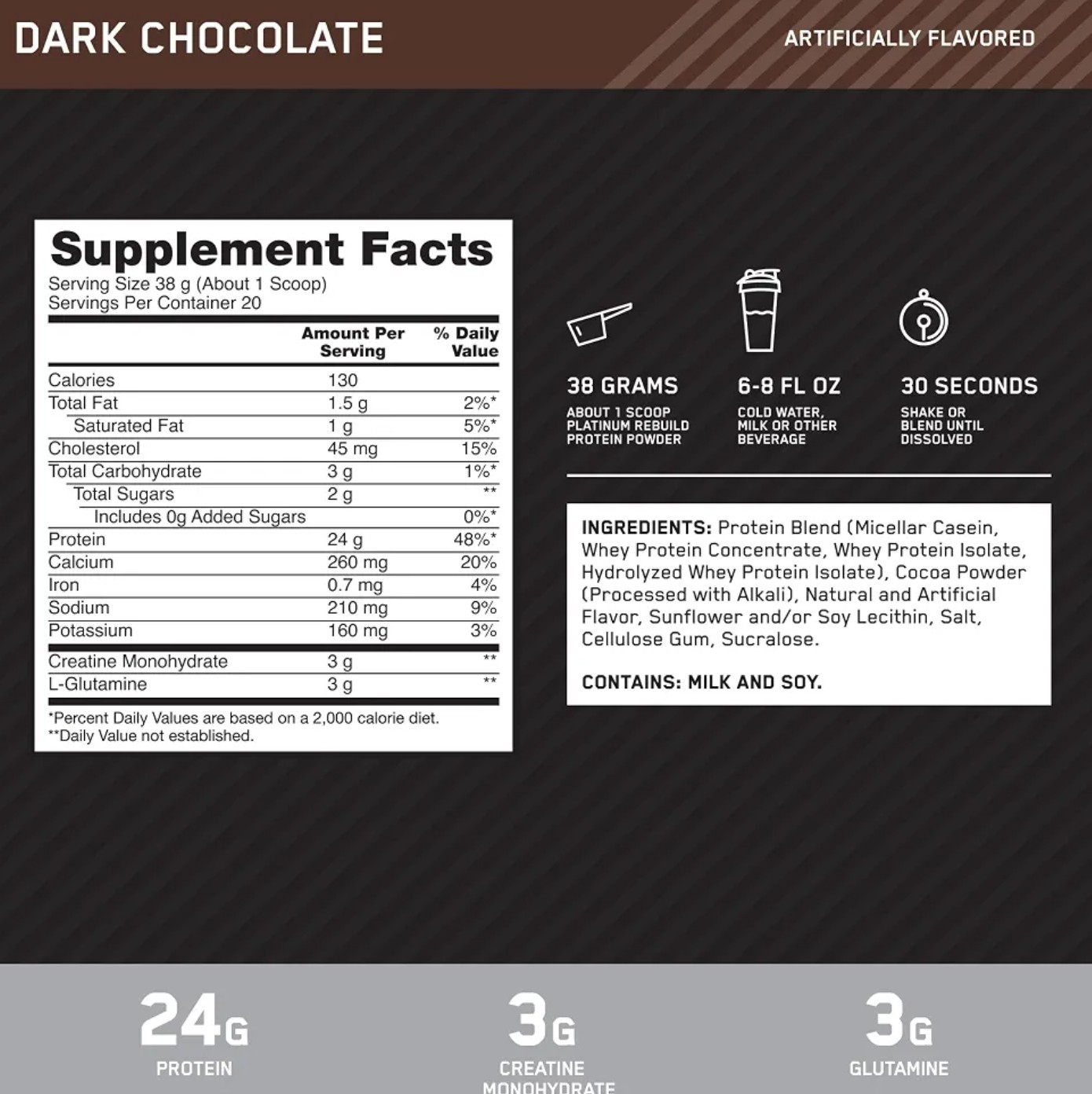 O.N. Platinum REBUILD PROTEIN W/ Crea 1.7 lbs (20 Serv) Dark Chocolate BY 12/26