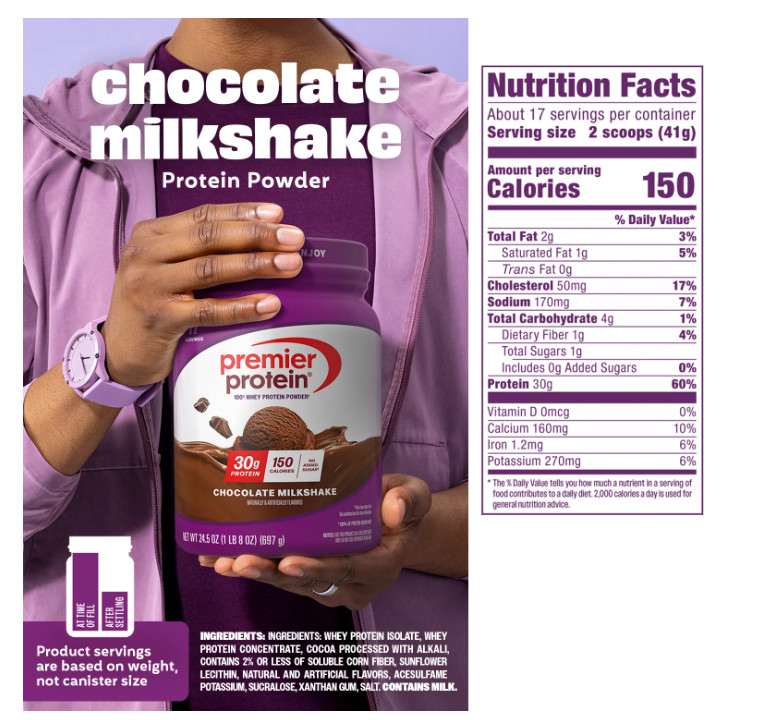 Premier Protein Whey Powder Chocolate Milkshake 1.5lb 30g Protein