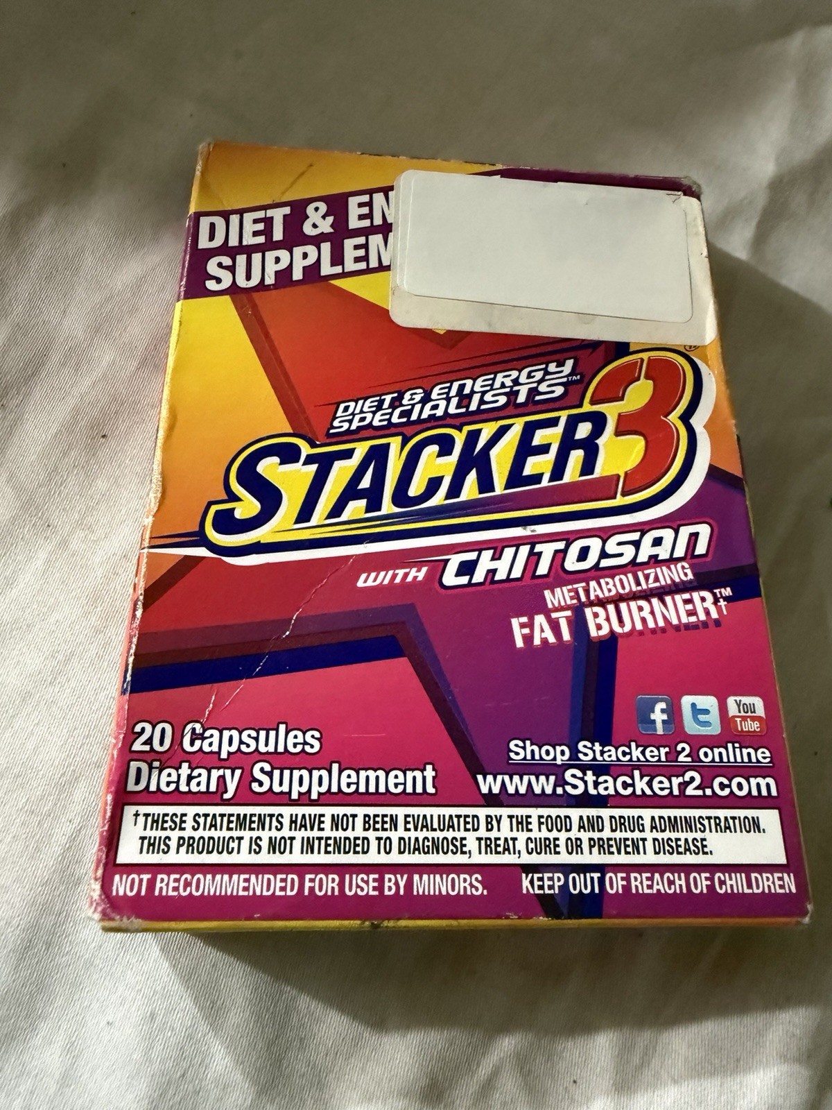 Stacker3 Diet & Energy Supplement Chitosan 20 Capsules Exp 01/28