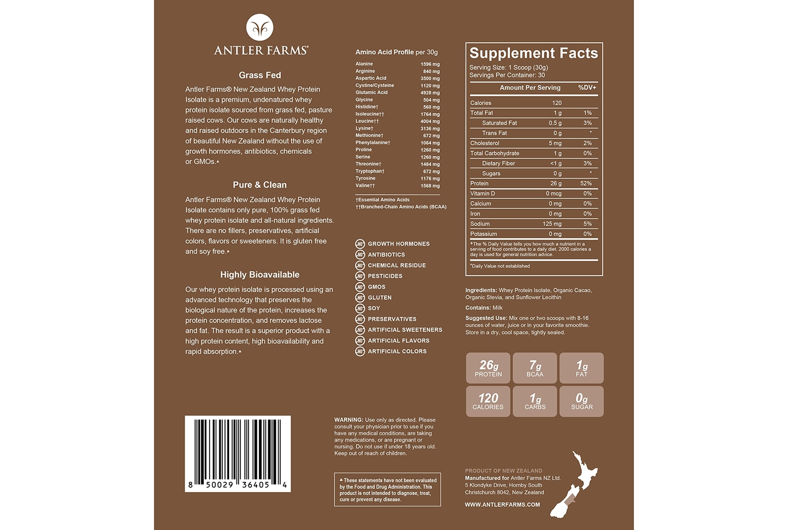 Antler Farms Grass-Fed Whey Protein Isolate – Chocolate, 2 lbs, Pure & Clean