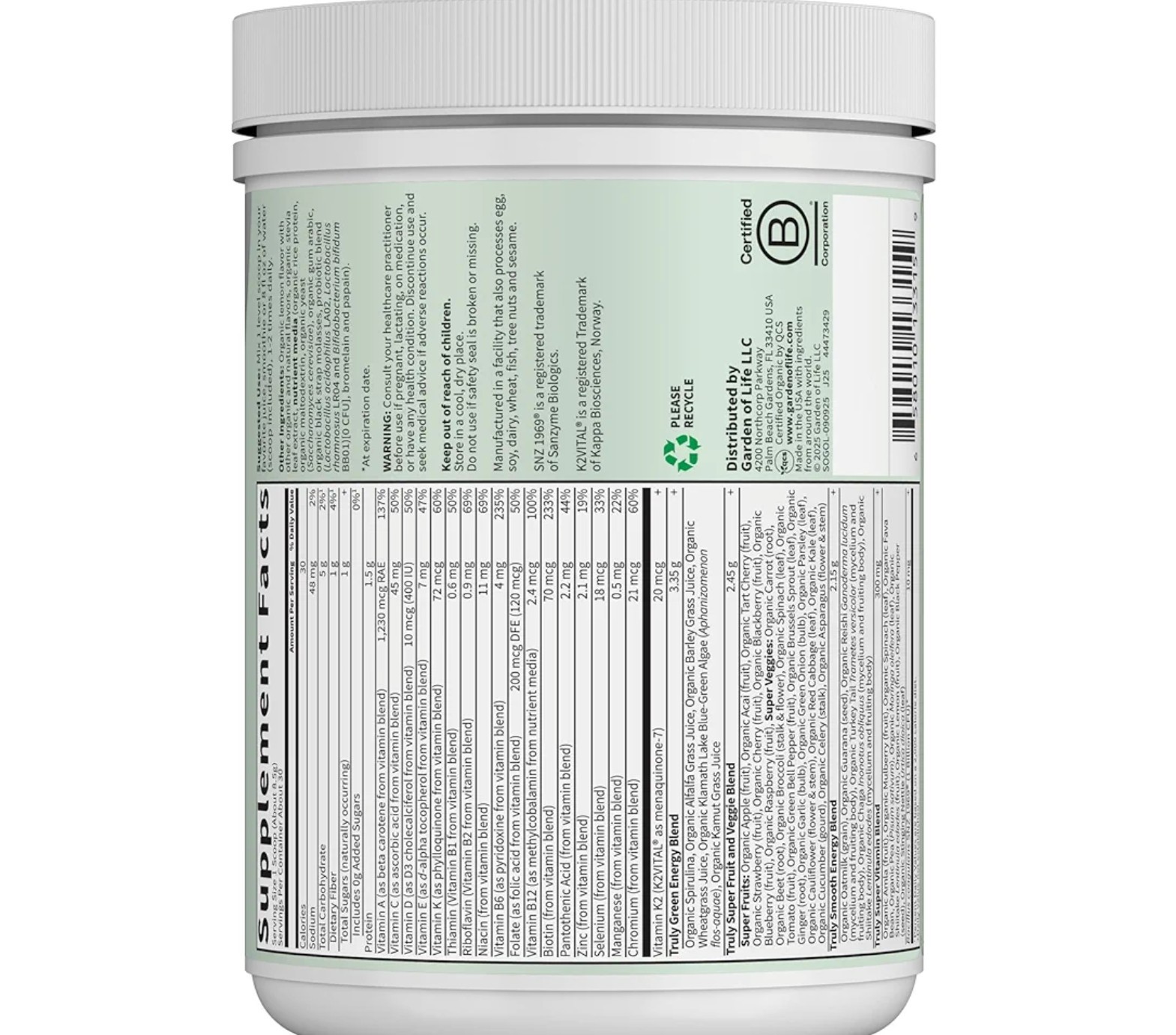 Garden Of Life SPORT ORGANIC GREENS Powder 9 oz (30 Serv) Original Fla BY 05/26