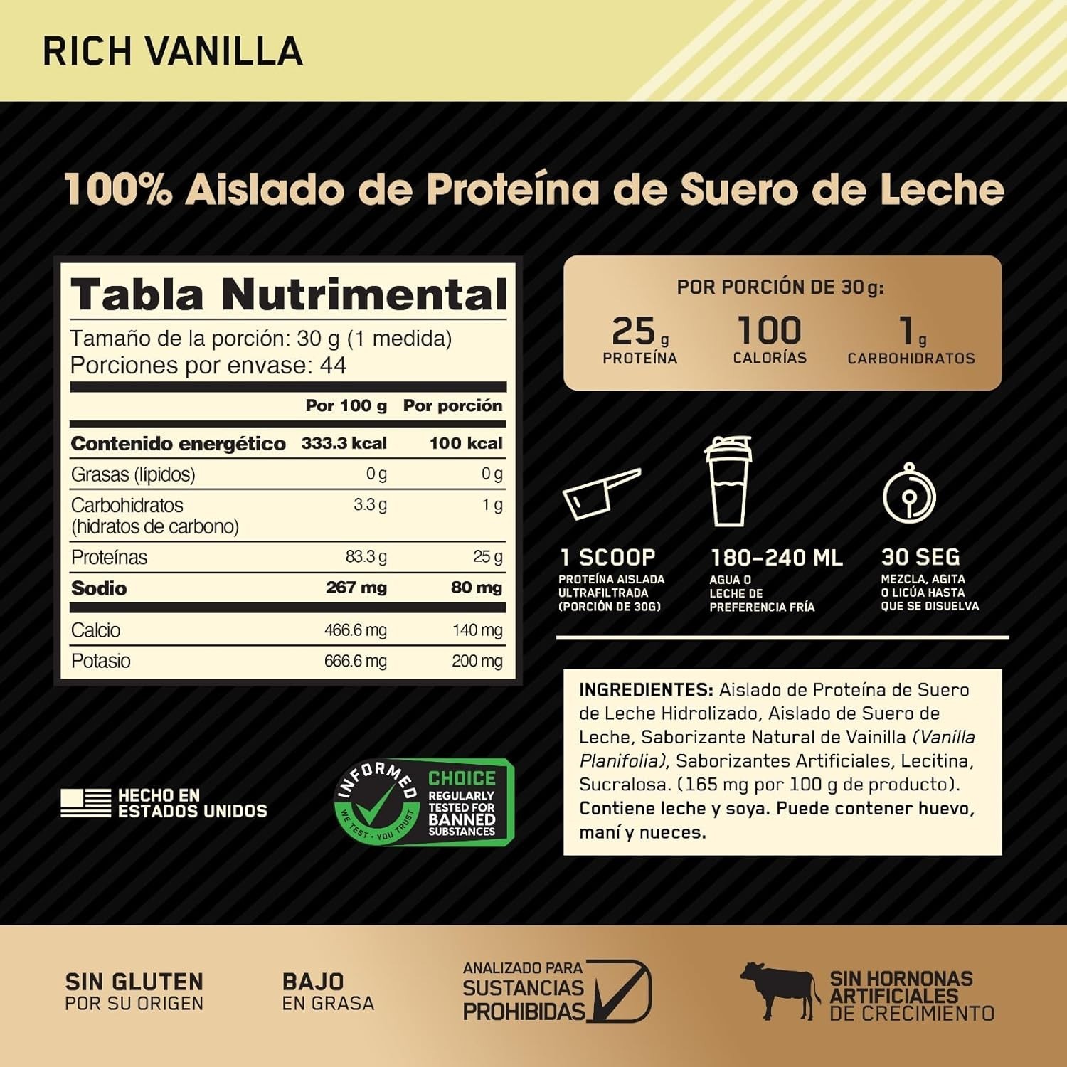 Optimum Nutrition Gold Standard 100% Isolate Protein Powder Rich Vanilla 2.91