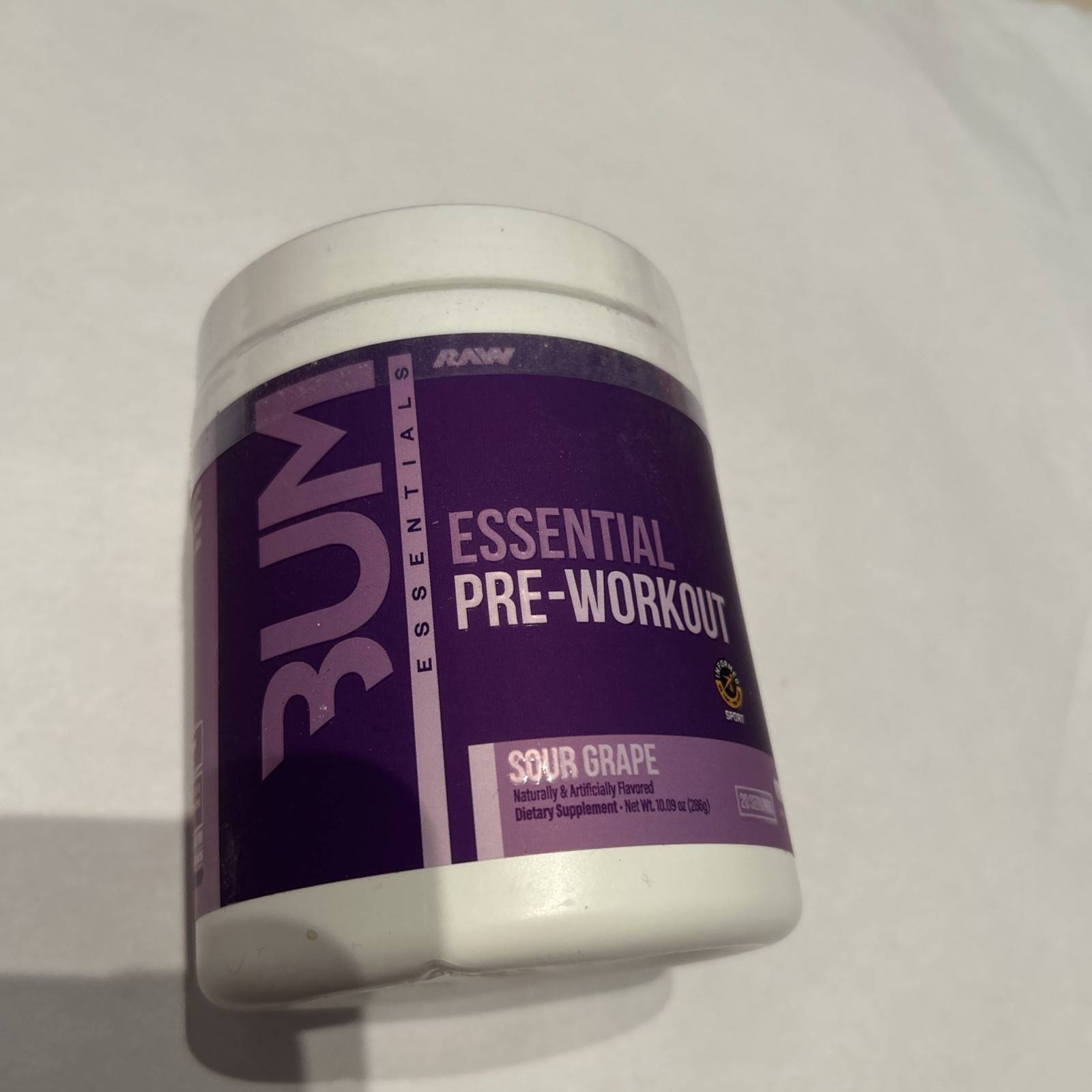 BUM Essentials Pre Workout Powder SOUR GRAPE 20 Servings Exp 04/2028
