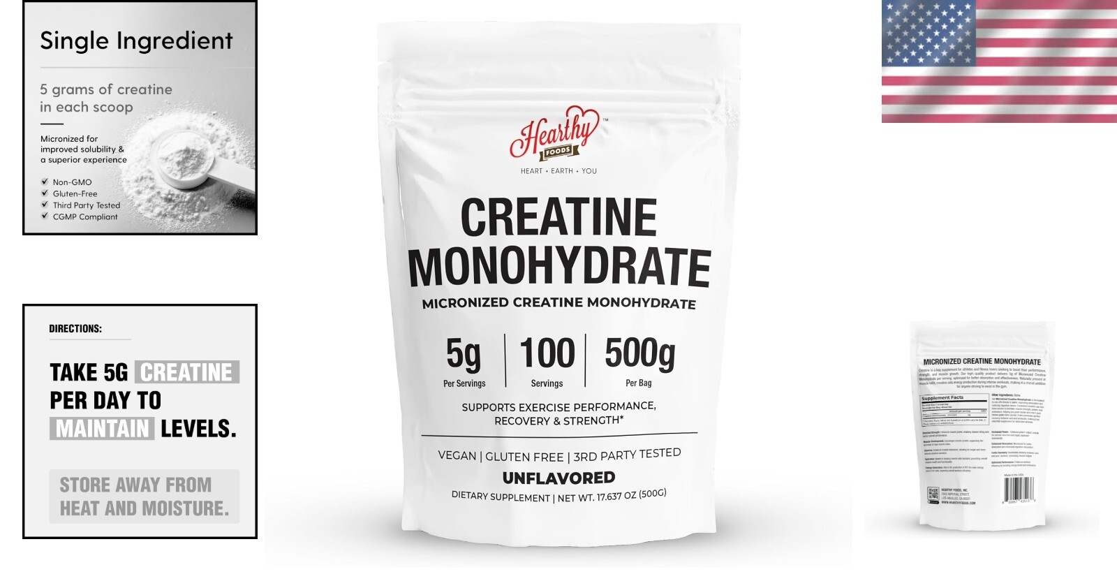 100 Serving Pure Creatine Monohydrate Powder – Unflavored, Gluten-Free & Non-GMO