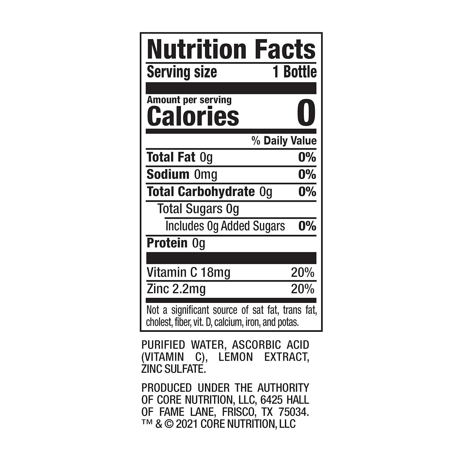 CORE Hydration+ Immunity Lemon Vitamin C & Zinc Enhanced Water 23.9oz Pack of 12