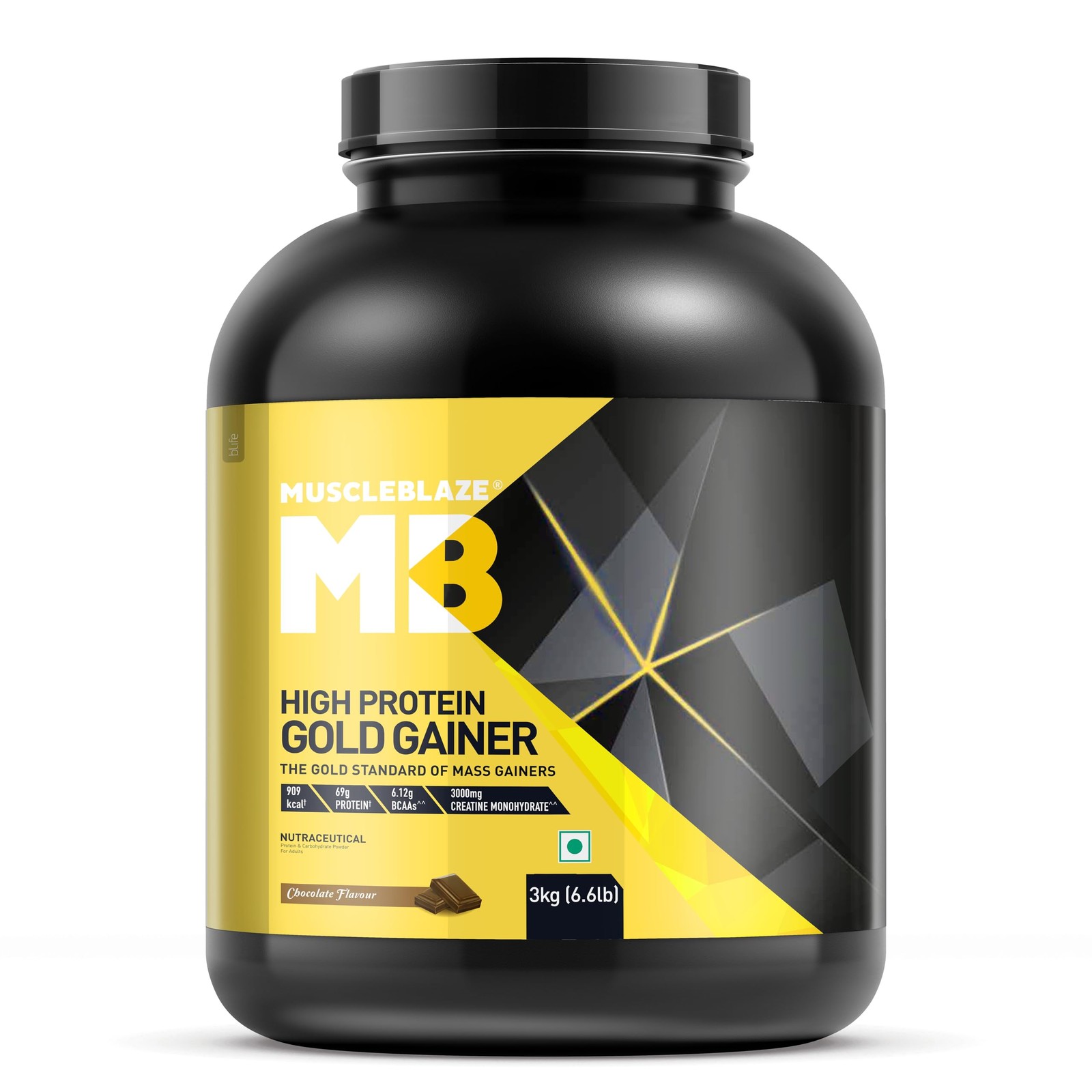 MuscleBlaze High Protein Gold Gainer (Chocolate, 3kg / 6.6lbs, 30 Servings)
