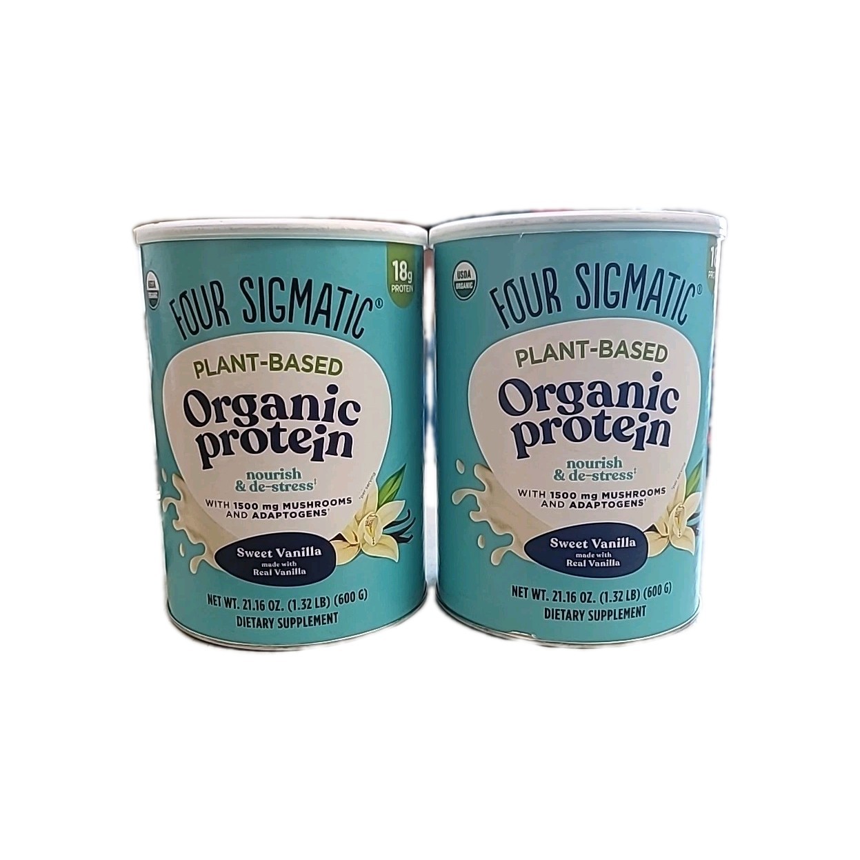 2 cans of Four Sigmatic Organic Vegan Protein Powder 07/2026 Sweet Vanilla