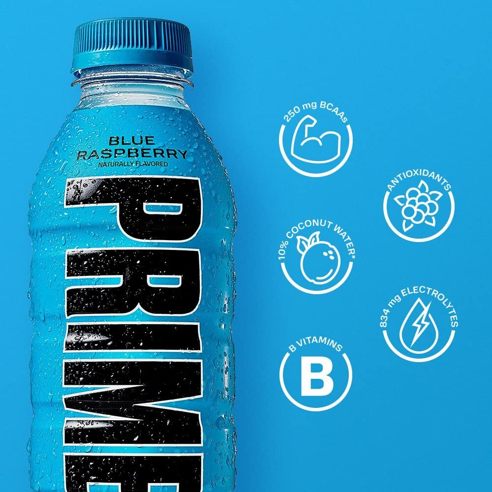 PRIME Hydration – Electrolytes Enhanced Sports Drink – Blue Raz, (12) Bottles