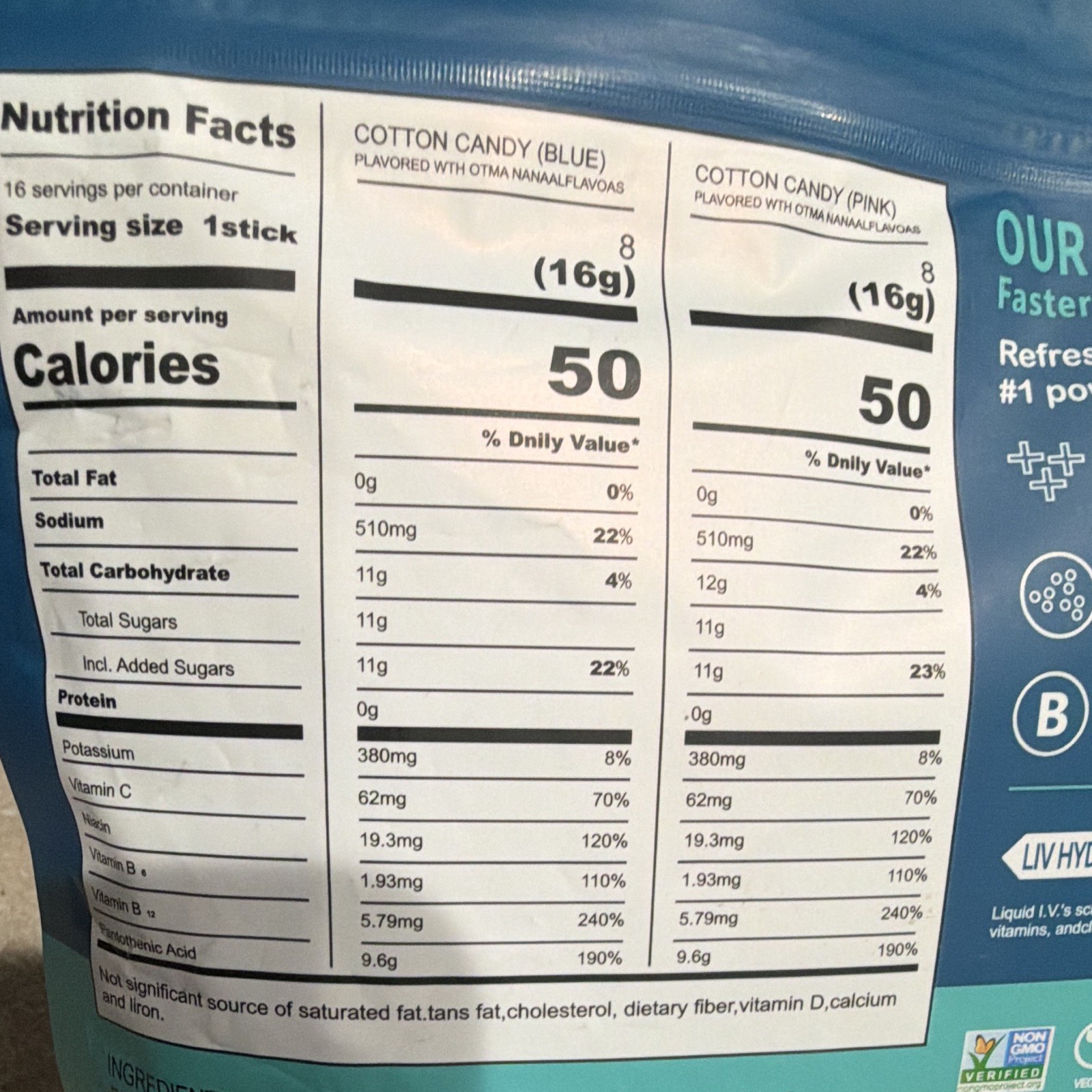 Liquid I.V. Hydration Multiplier Cotton Candy 16 Sticks Vegan Non-GMO 9.03oz