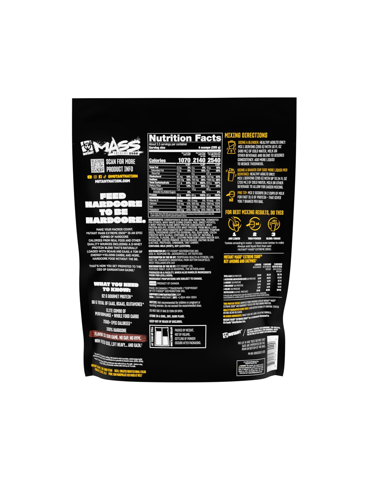 Mutant Mass Extreme 2500 – High Calorie Gainer 2.19 Pound (Pack of 1)