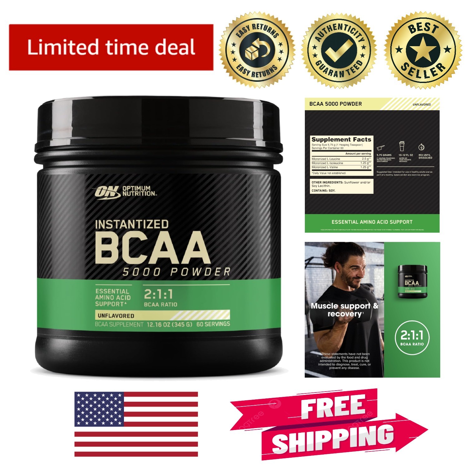 Instantized Unflavored BCAA 5000mg for Effortless Mixing & Enhanced Performance