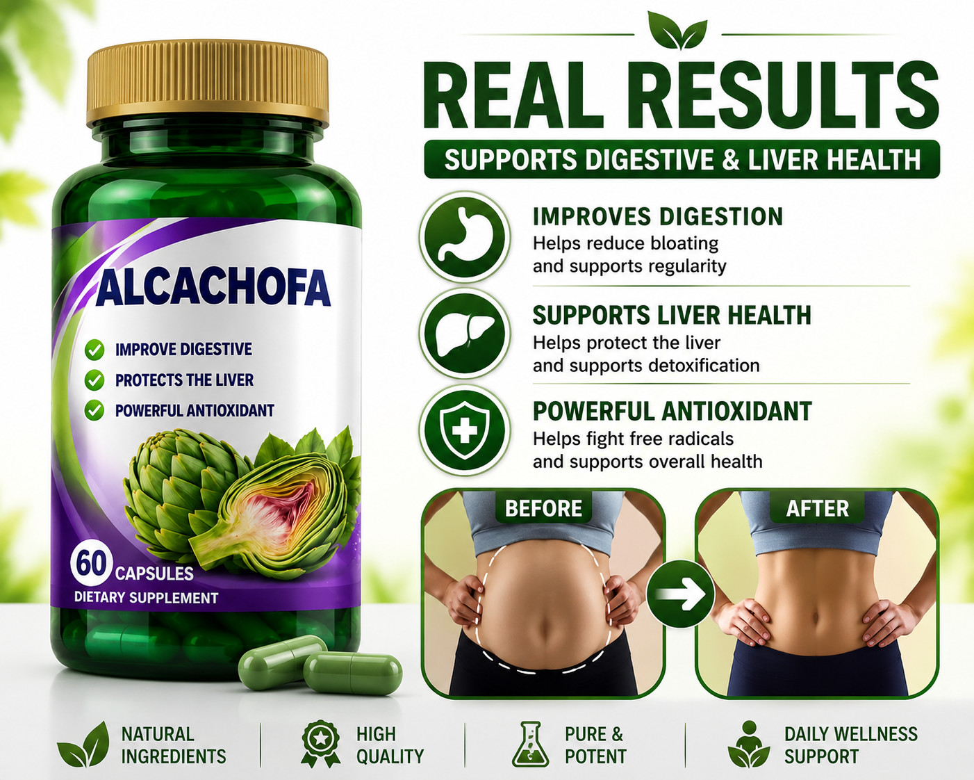 3 Alcachofa Artichoke Extract 60 Capsules Digestive & Liver Support Supplement