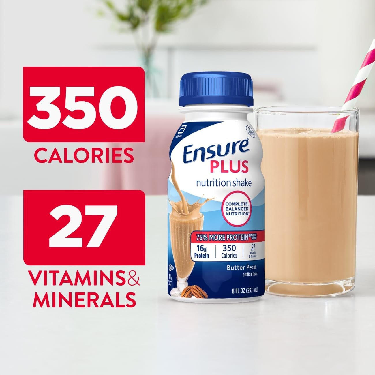 Ensure Plus Butter Pecan Nutrition Shake | Meal 8 Fl Oz (Pack of 24)