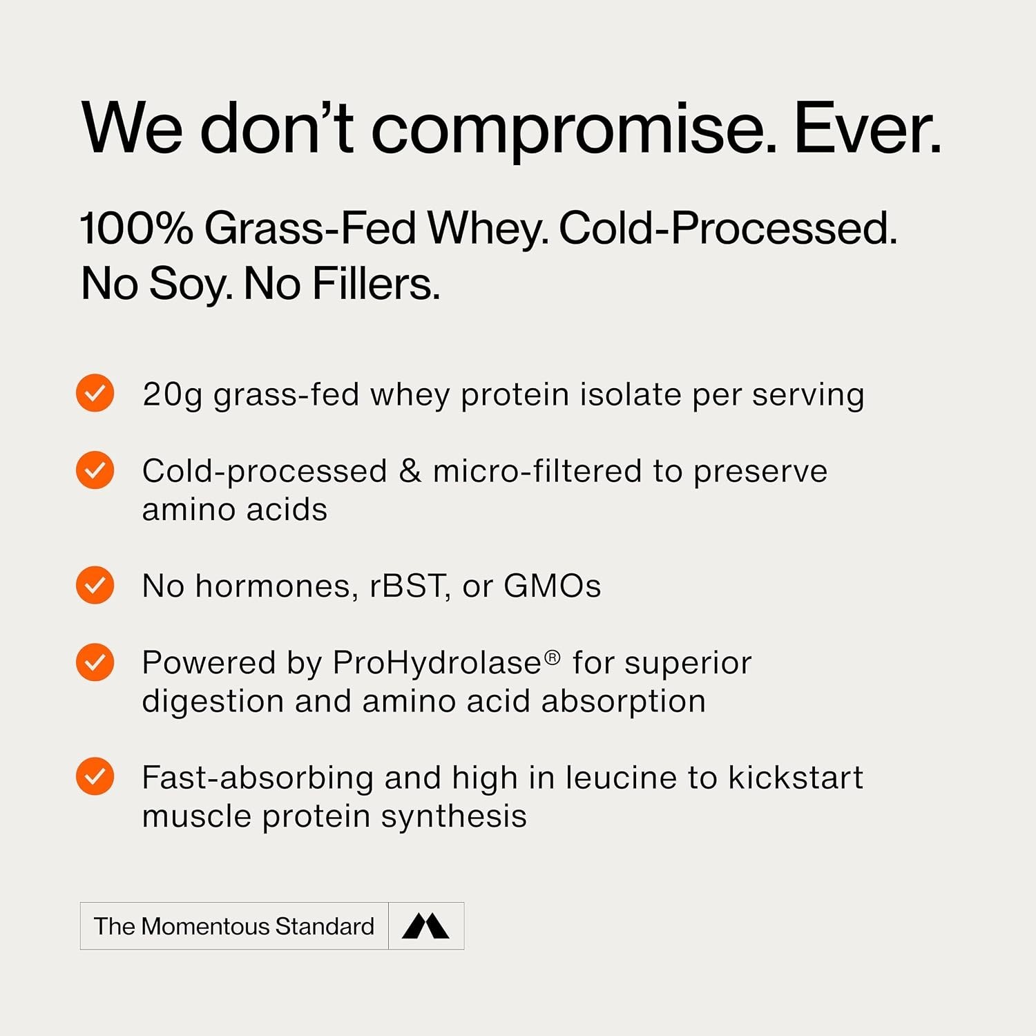 Momentous Grass-Fed Whey Protein Powder 20g Isolate NSF Certified Sport