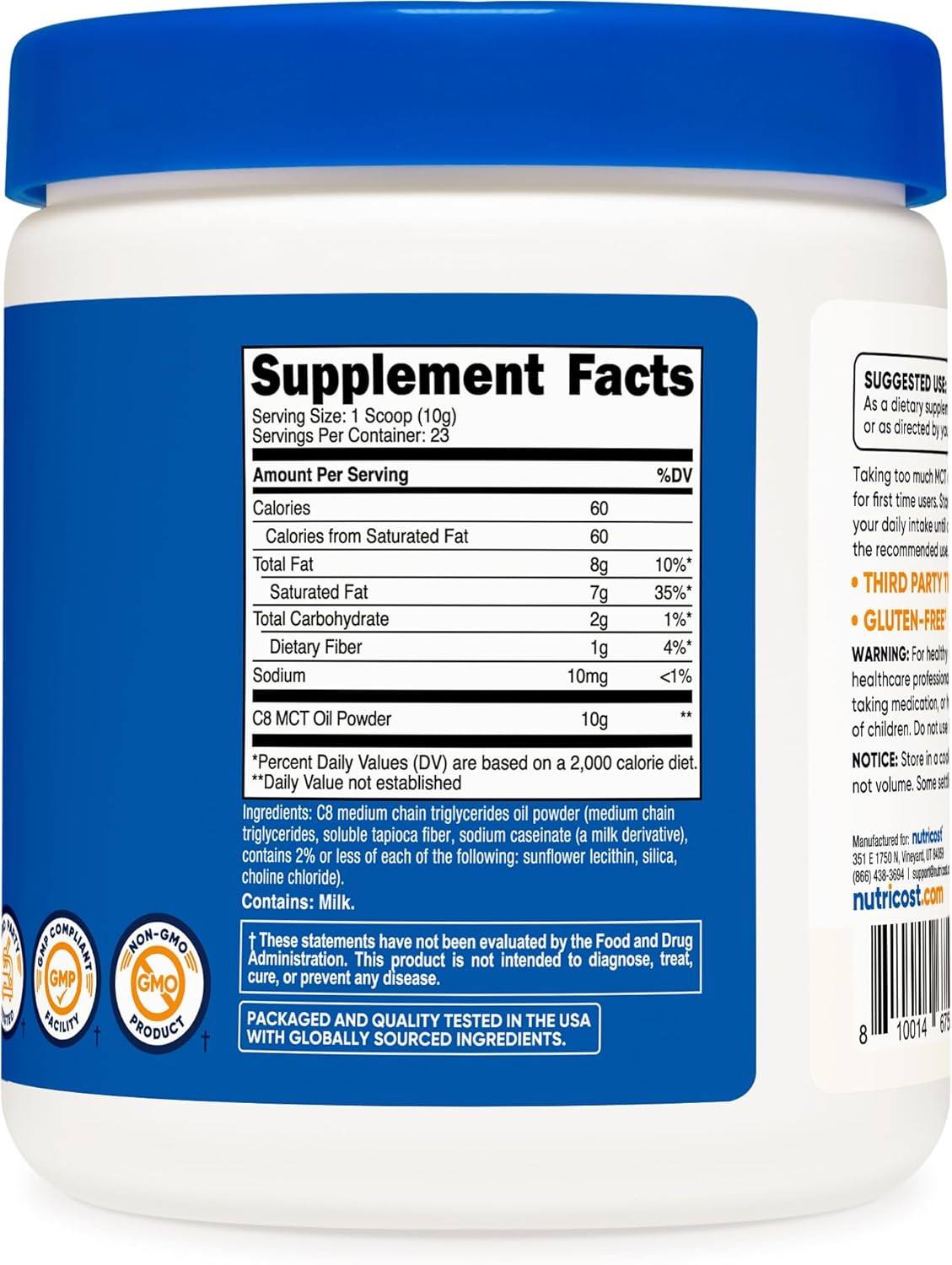 C8 MCT Oil Powder 23 Servings (8Oz) – 95% C8 MCT Oil Powder