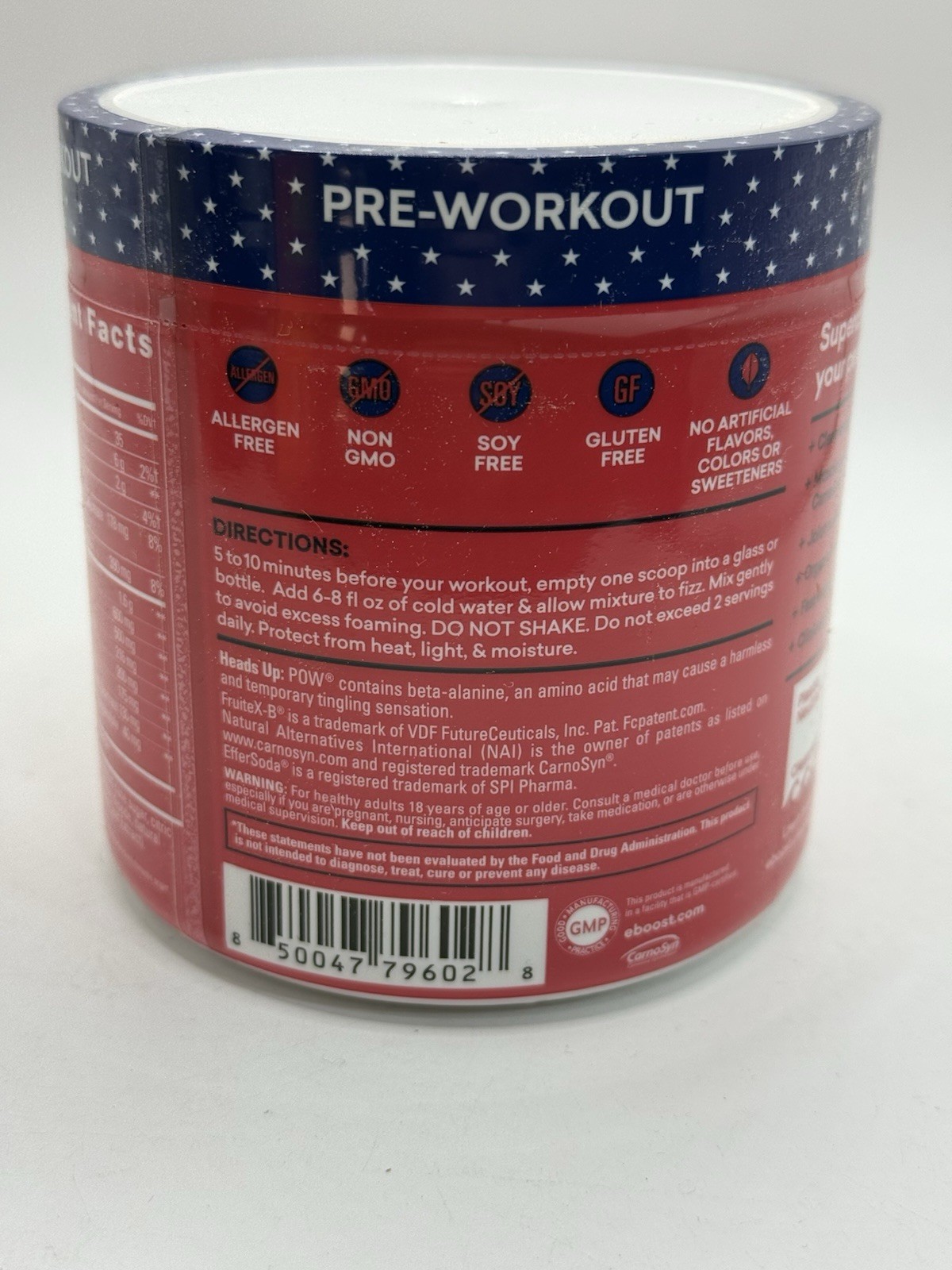 EBOOST POW Natural Pre Workout Powder – 20 Servings – Patriot Pop – Pre Worko