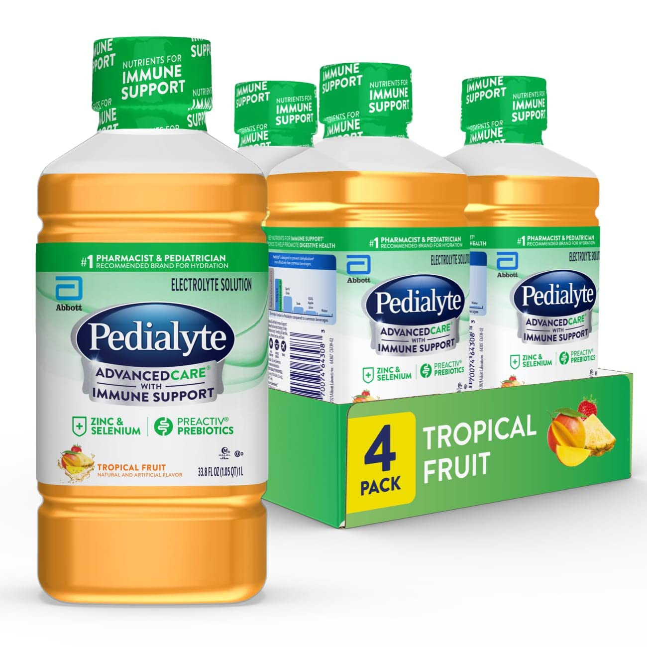 Advancedcare Electrolyte Solution,1 Liter, 4 Count, with Preactiv Prebiotics, Hy