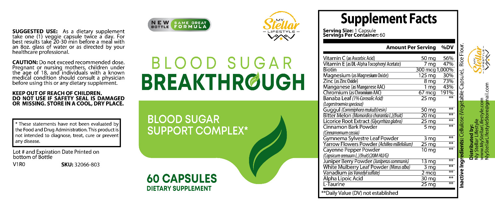 3 Pack Blood Sugar Breakthrough, soporte de azúcar en sangre-60 Cápsulas x3