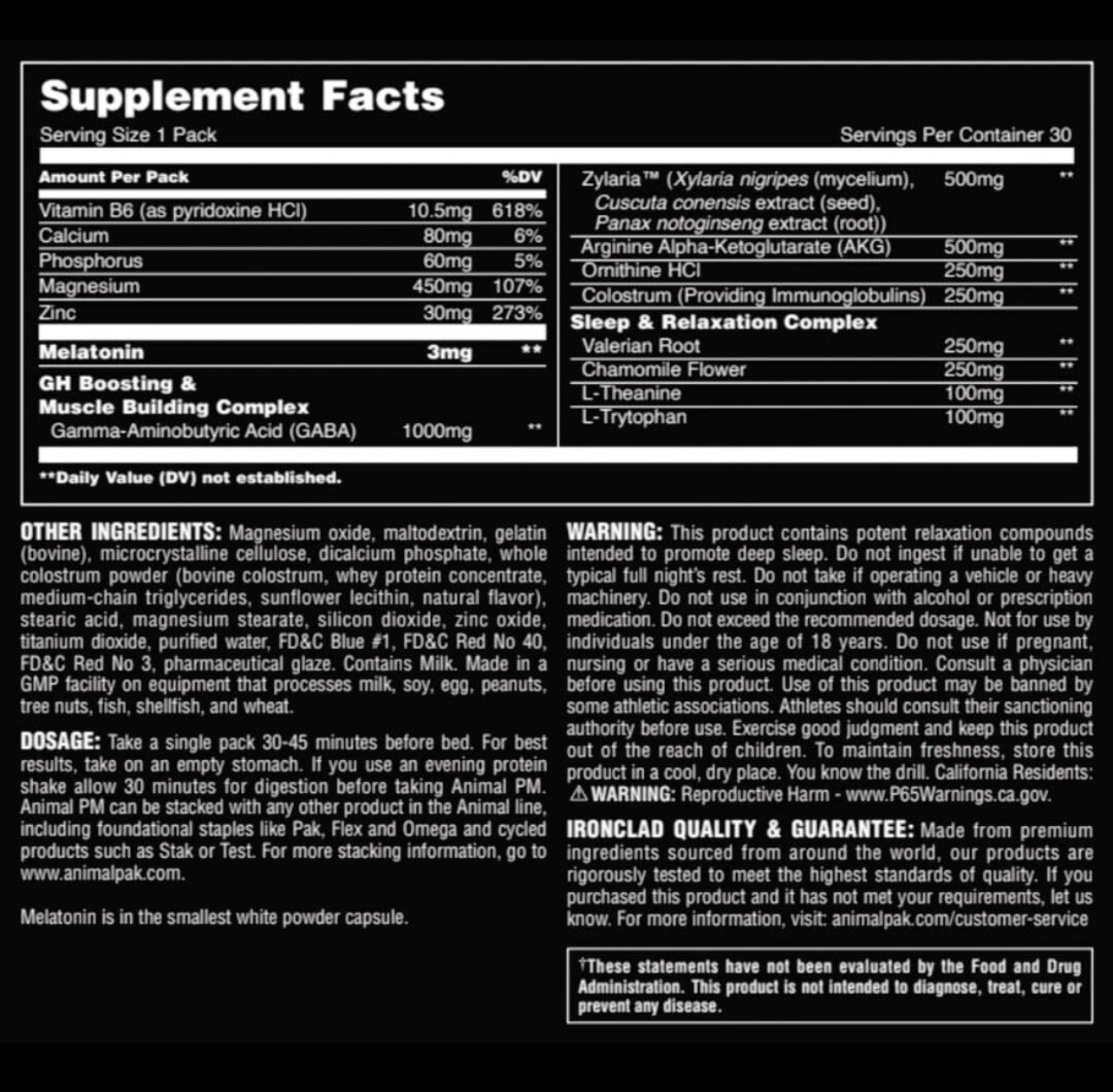 Animal PM Sleep Supplement 30 Count Multicolor Non Habit Forming Natural Formula