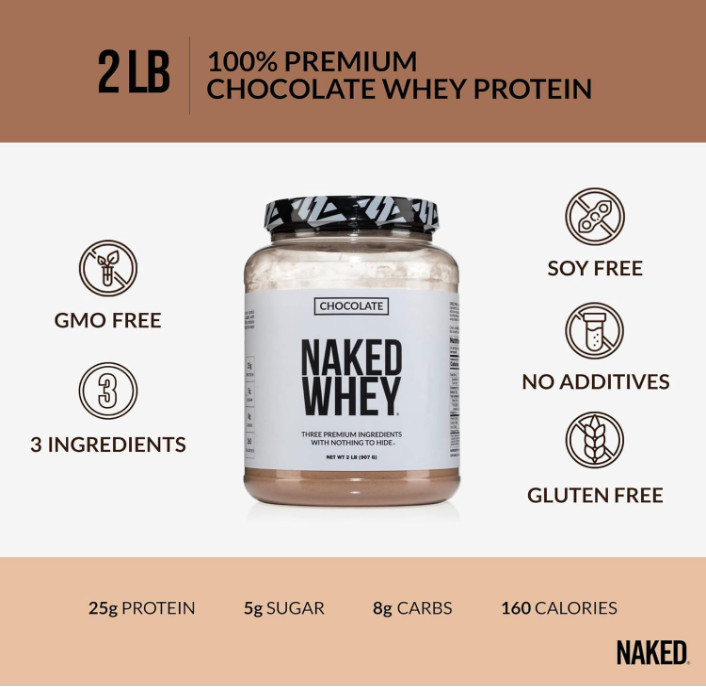 NAKED Whey Chocolate Protein Powder, Grass Fed, 24 Servings